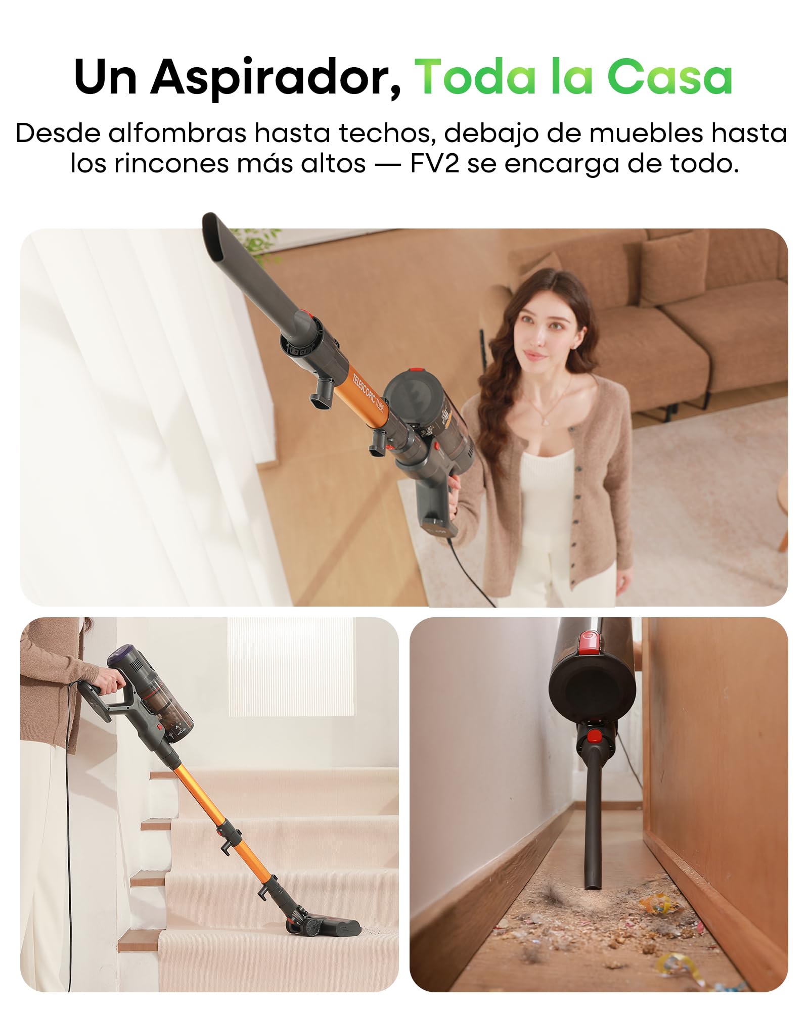 FAMIVAC FV2 Aspiradora con Cable, 65Kpa/600W Aspirador Potente con Cepillo para Colchón, 1,3KG Ligera, Cable 7M, 1,5L, Cepillo Antienredos & Autoportante para Alfombras, Suelos, Pelos de Mascotas