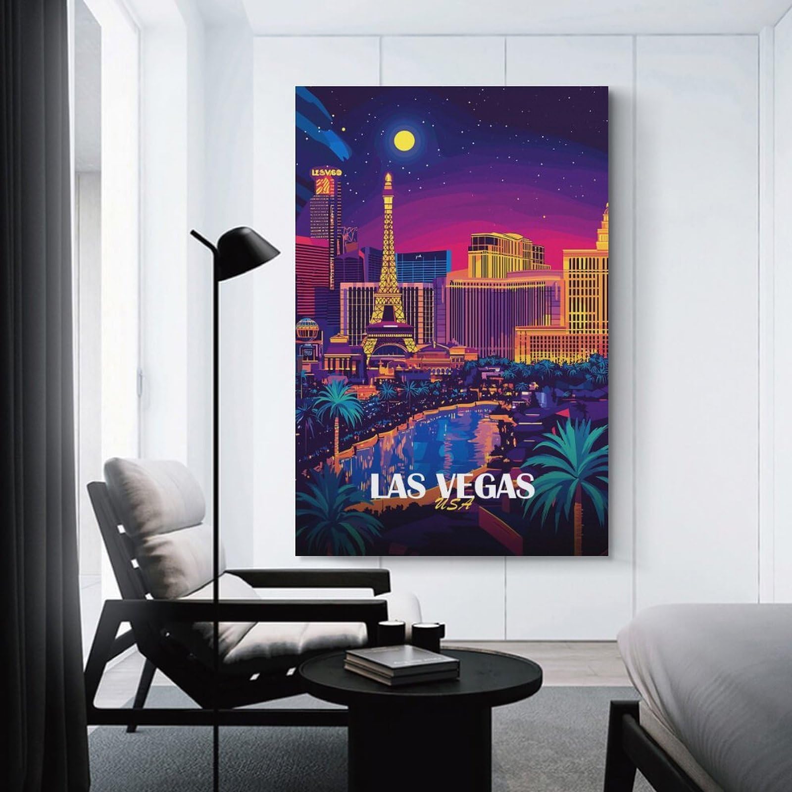 Junmoney Unframe-Style-14-1 Wall Picture Print Las Vegas Skyline At Night, 20X30inch(50X75cm), For Living Room, Lounge Or Sitting Room, Modern Wall Decor For Cosy Interiors