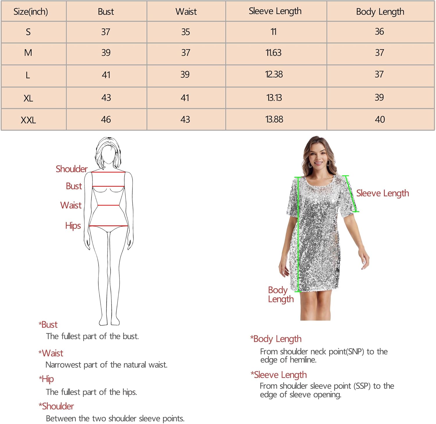 Women's Sequin Dress Sparkly Crew Neck T-Shirt Dress Half Sleeve Glitter Night Out Party Club Shift Dresses - Image 7