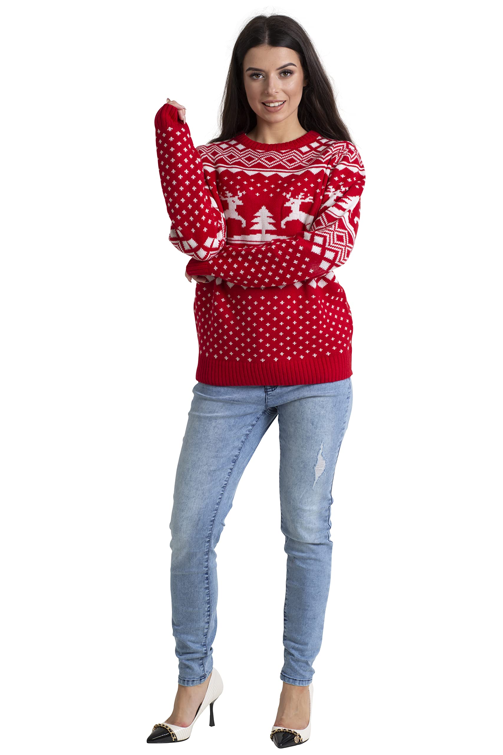 BlauerHafen Damen Weihnachten Jumper Lange Ärmel Knit Rundhals Crew Christmas Xmas Sweater