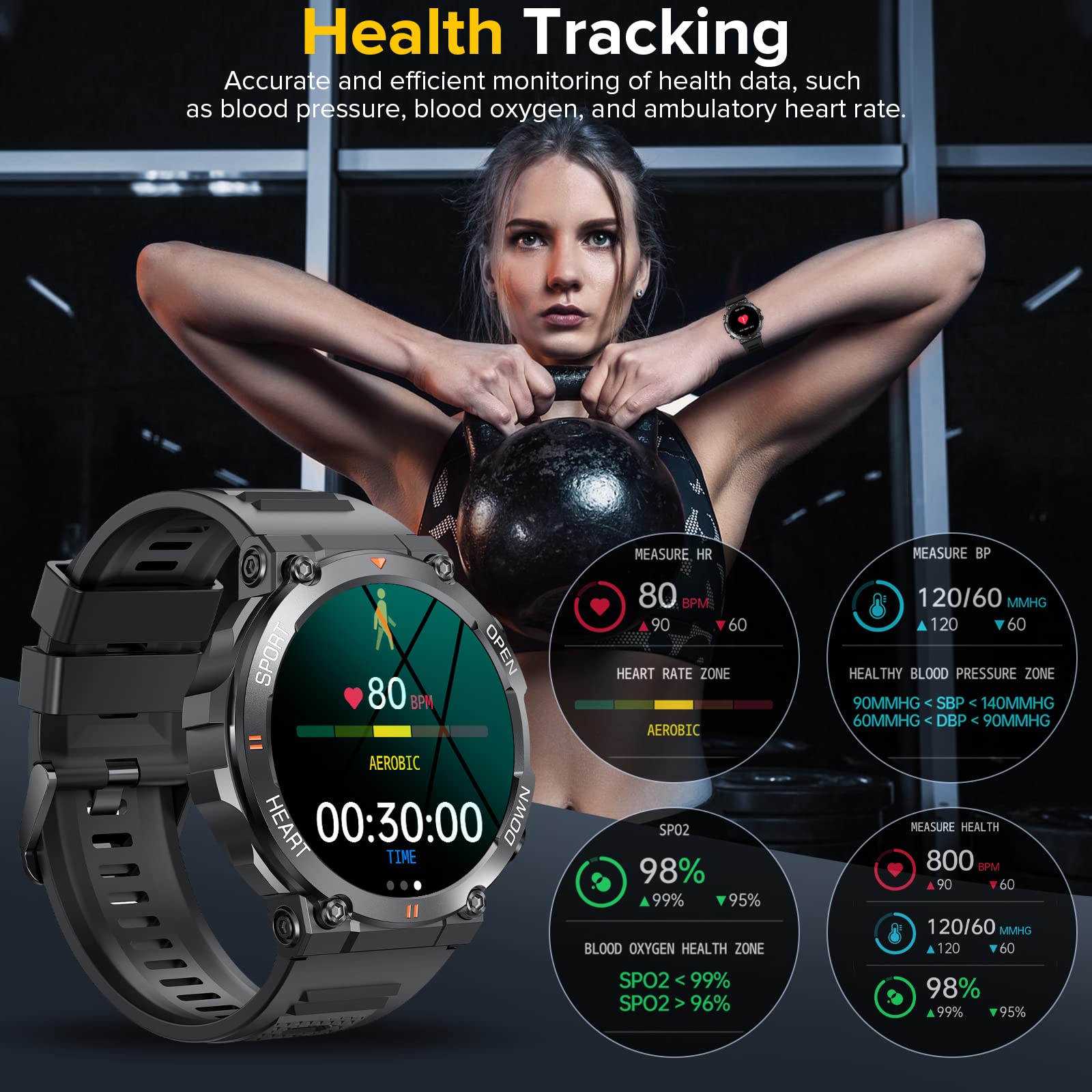 AVUMDA Orologio Smartwatch Uomo,1.39" Militari Smart Watch con Chiamate,Orologio Fitness Tracker con Contapassi Cardiofrequenzimetro,Lettore Musicale,128 Modalità Sport,Orologio Sportivo Uomo