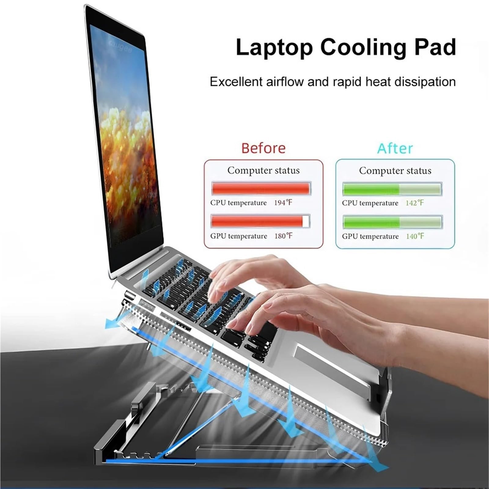Duży rozmiar do notebooka 12-17 cali Dwie podkładki chłodzące do laptopa USB z regulacją prędkości wiatru Cichy stojak chłodzący do laptopa Podkładka chłodząca pod laptopa(Black)