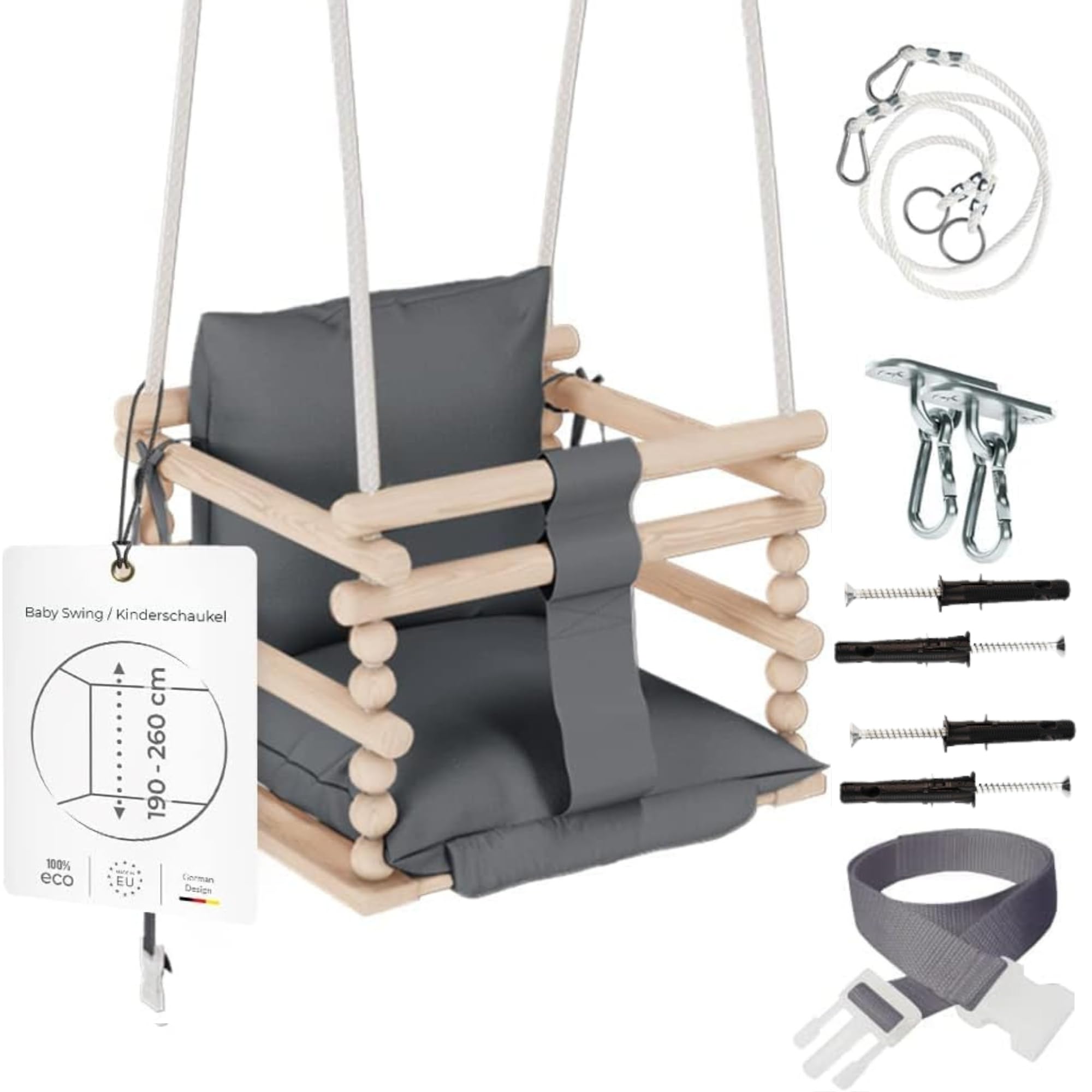 MAMOI® Babyschaukel, Schaukel Indoor und Outdoor, Holzschaukel für Baby und Kinder, Kinderschaukel, Schaukeln aus Holz, Kleinkinderschaukel für kinderzimmer und türrahmen, 3 in 4