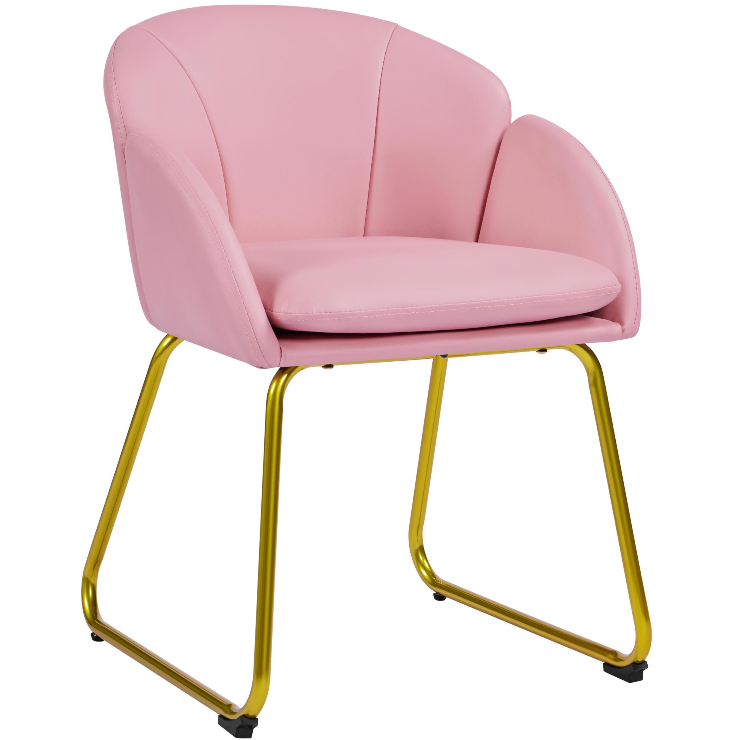 Yaheetech Silla Comedor Silla Tapizada Terciopelo Sillon para Dormitorio Silla para Comedor Cocina Pata Metal Silla Sala de Estar Rosa Claro