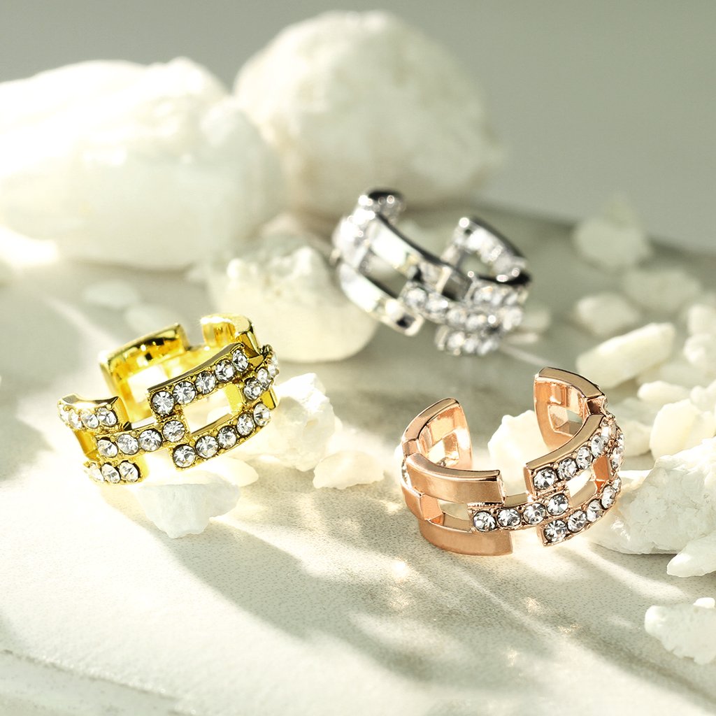 Ohr-klemme GLITZERNDE ZIRKONIA VIERECKE clear Ohringe Ohr-ringe Ohr-clip Fake-Piercing Messing Silber Gold Roségold