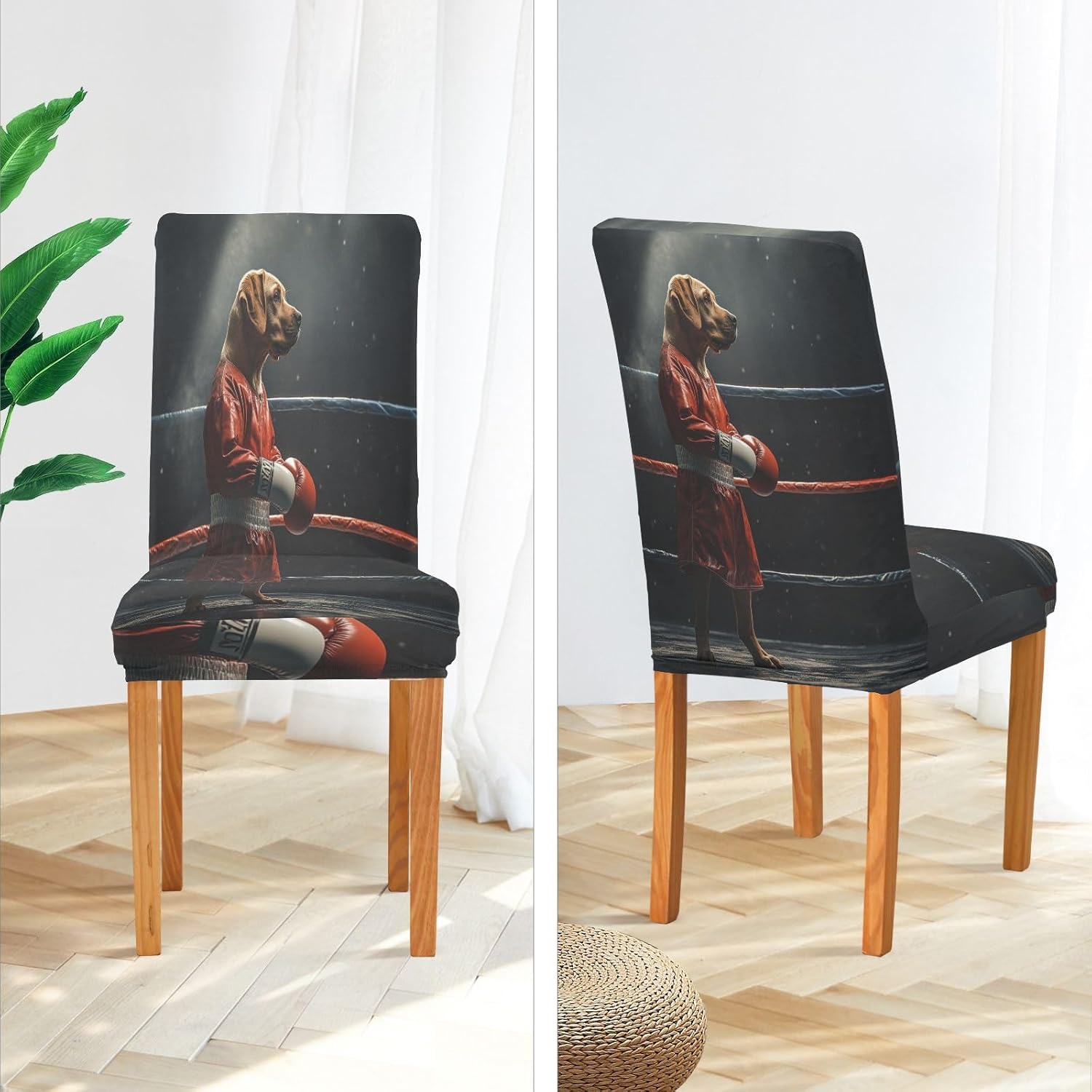 ALAZA Chair Covers for Dining Room, A Dog Labrador Boxer in A Red Uniform Stretch Chair Cover Sets Chair Protector Removable Washable for Ktichen Restaurant Hotel