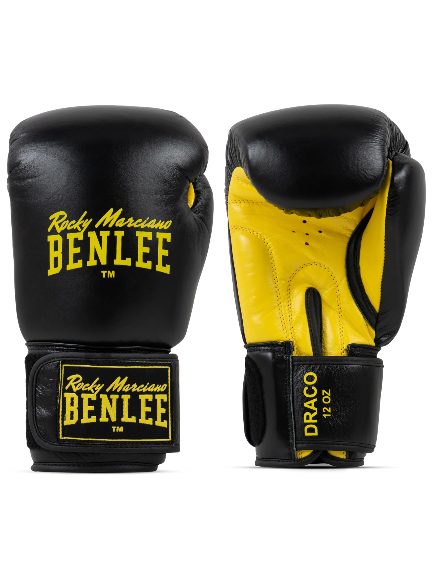 Benlee Rocky Marciano Unisex – Draco Leather Boxing Glove, Black/Yellow, 10 oz