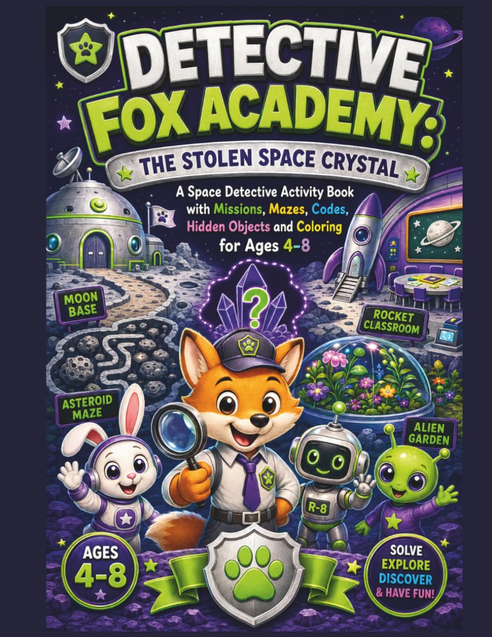 Detective Fox Academy: The Stolen Space Crystal: A Space Detective Activity Book with Missions, Mazes, Codes, Hidden Objects and Coloring for Ages 4–8