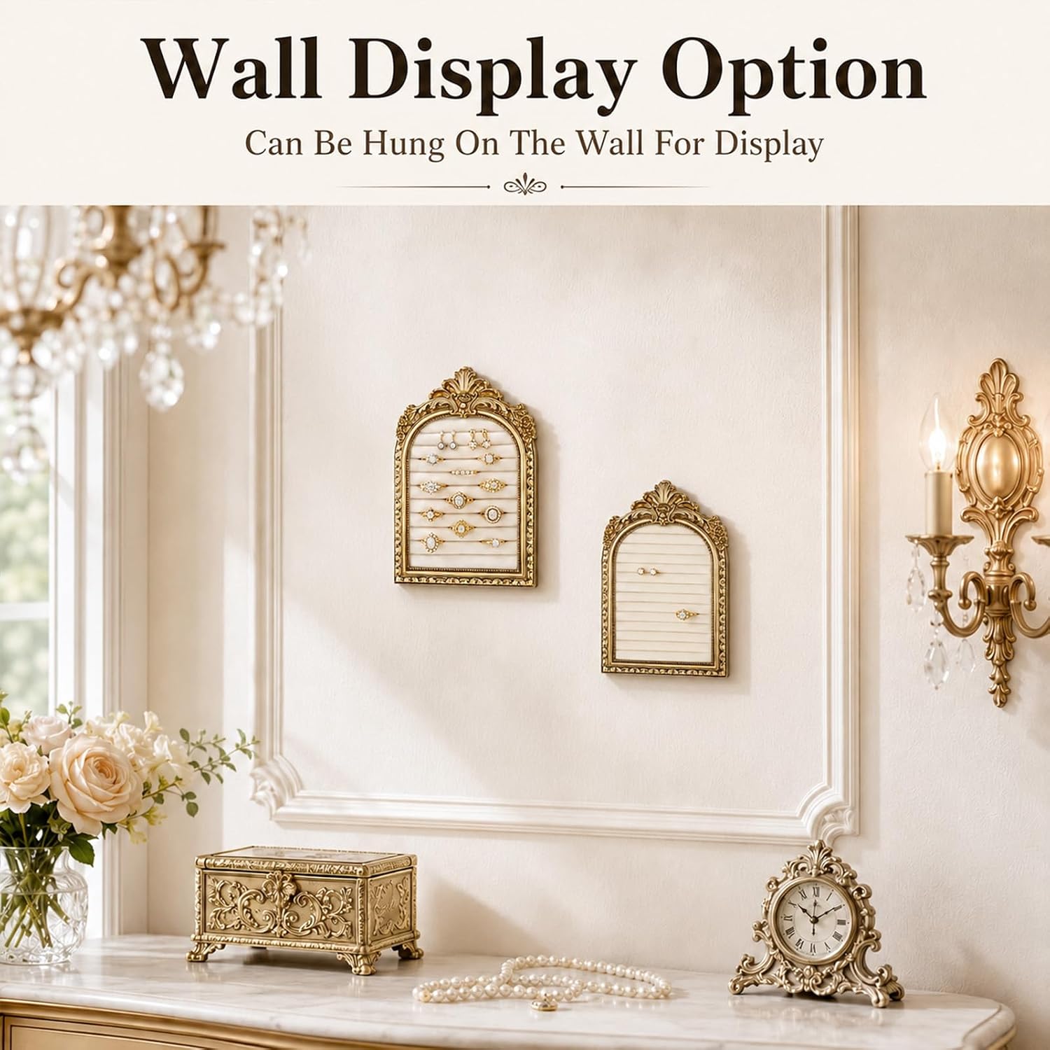 2Pcs Vintage Ring Display Stand, Gold Baroque Velvet Ring Holder image 5