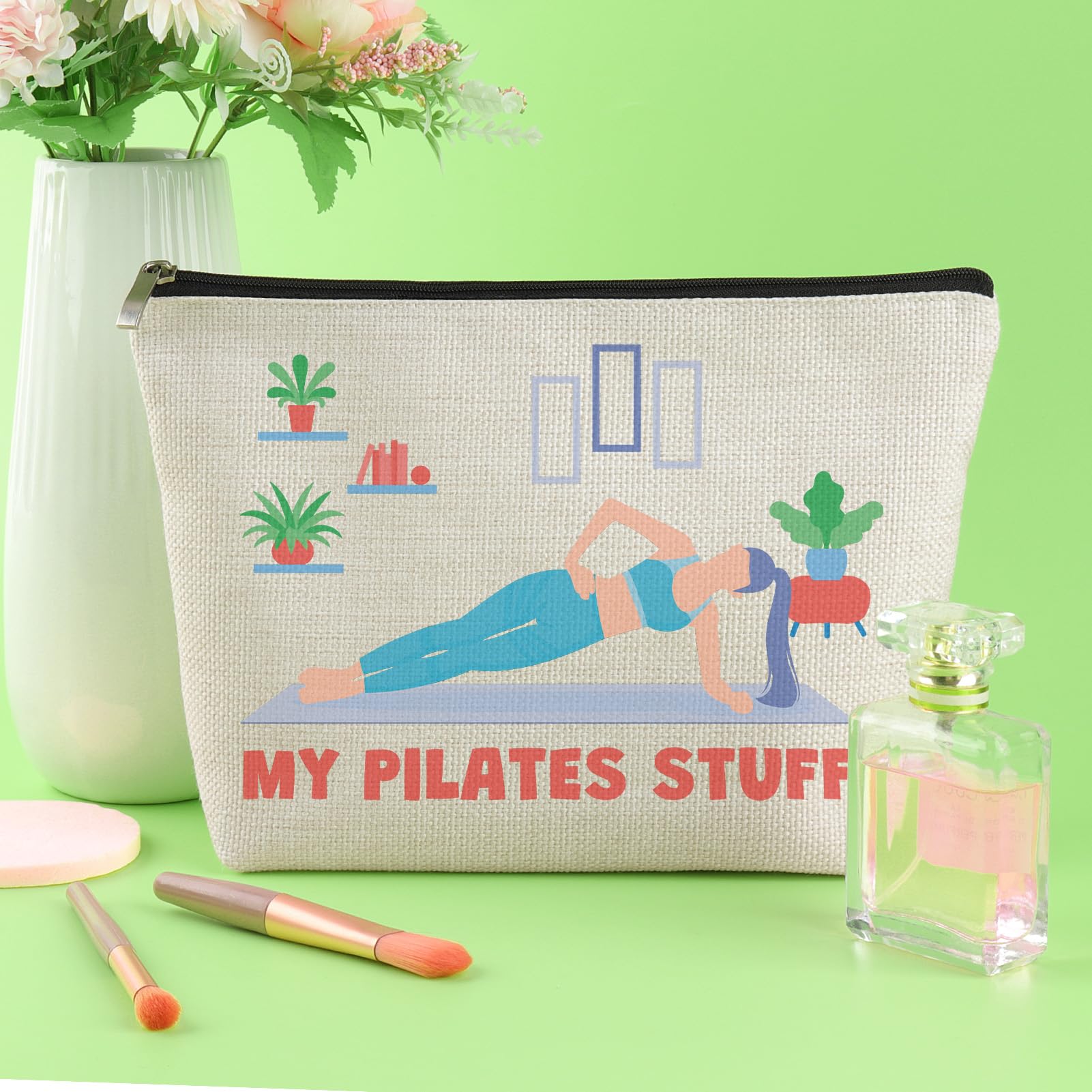 Pilates Gifts for Women Yoga Lover Makeup Bag Thank You Gifts for Pilates Lover Yoga Instructor Teacher Cosmetic Bag Christmas Birthday Mother's Day Makeup Pouch for Sister Friends Coach Aunt Mom