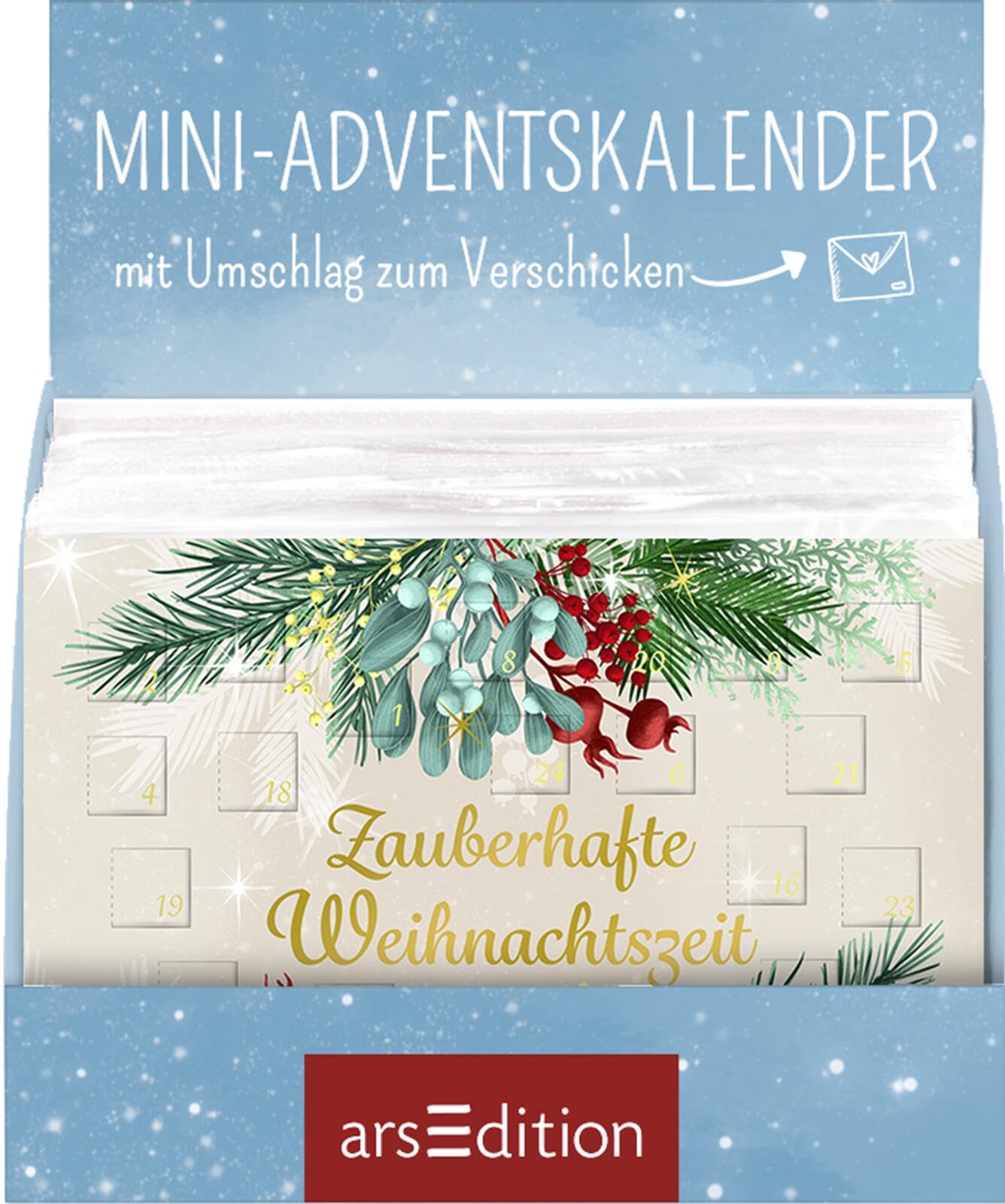 Display Mini-Adventskalender mit Umschlag zum Verschicken Zauberhafte Weihnachtszeit: Mit 4 x 9 Ex. | Adventskalender-Postkarten mit 24 Türchen und Kuvert (DIN A6)