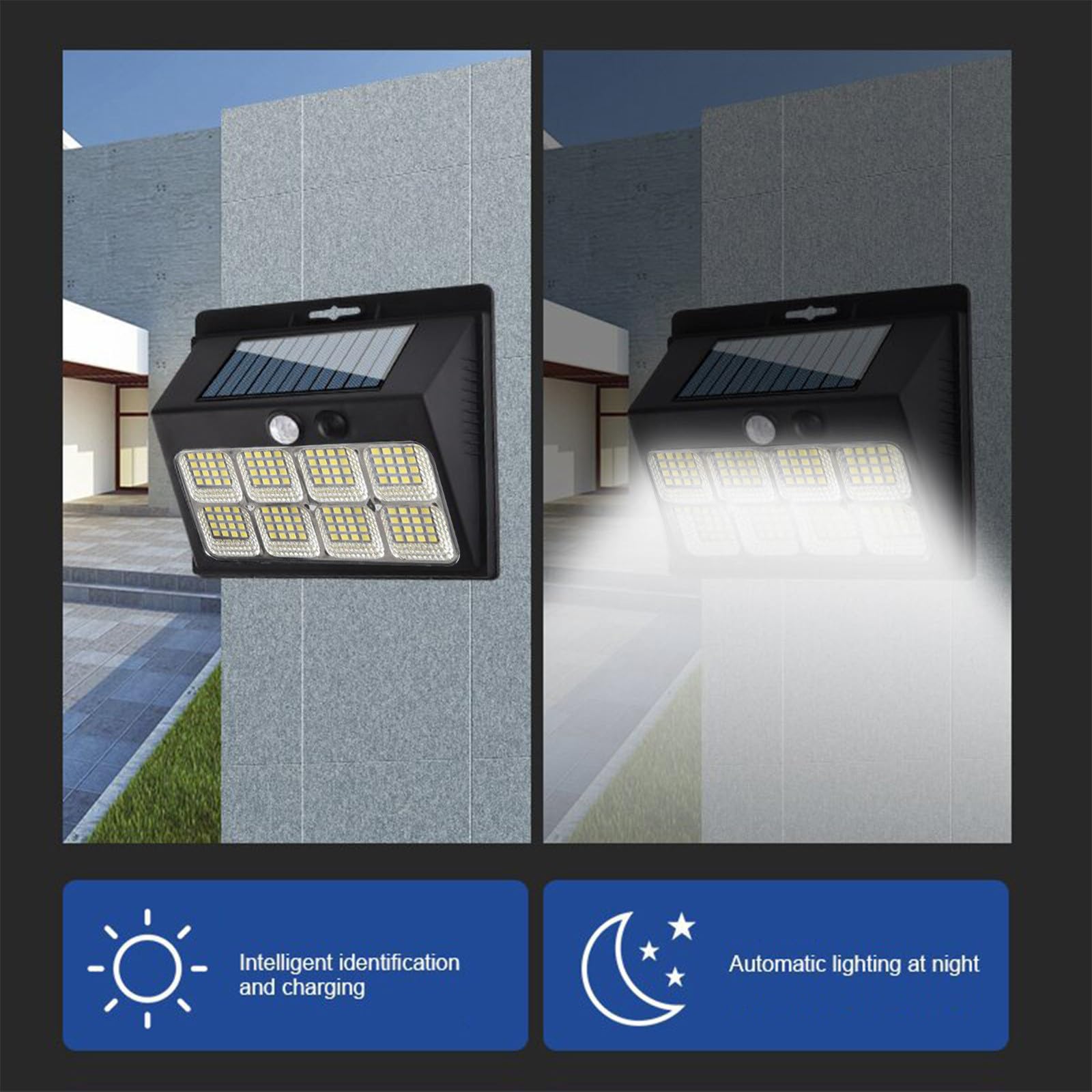 Wyprzedaż Solarne lampy zewnętrzne, Lampy zewnętrzne z czujnikiem ruchu z 3 trybami oświetlenia Wodoodporna lampa ścienna na energię słoneczną Łatwa instalacja do ogrodu Patio Yard Ograniczone czasowo