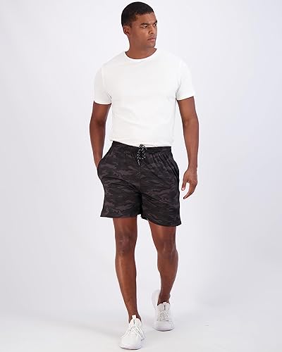 Miniatura 5 de Real Essentials Paquete de 5 pantalones cortos de 5 pulgadas de entrepierna para correr con tecnología Dry-Fit para hombre - Con bolsillos y cordón