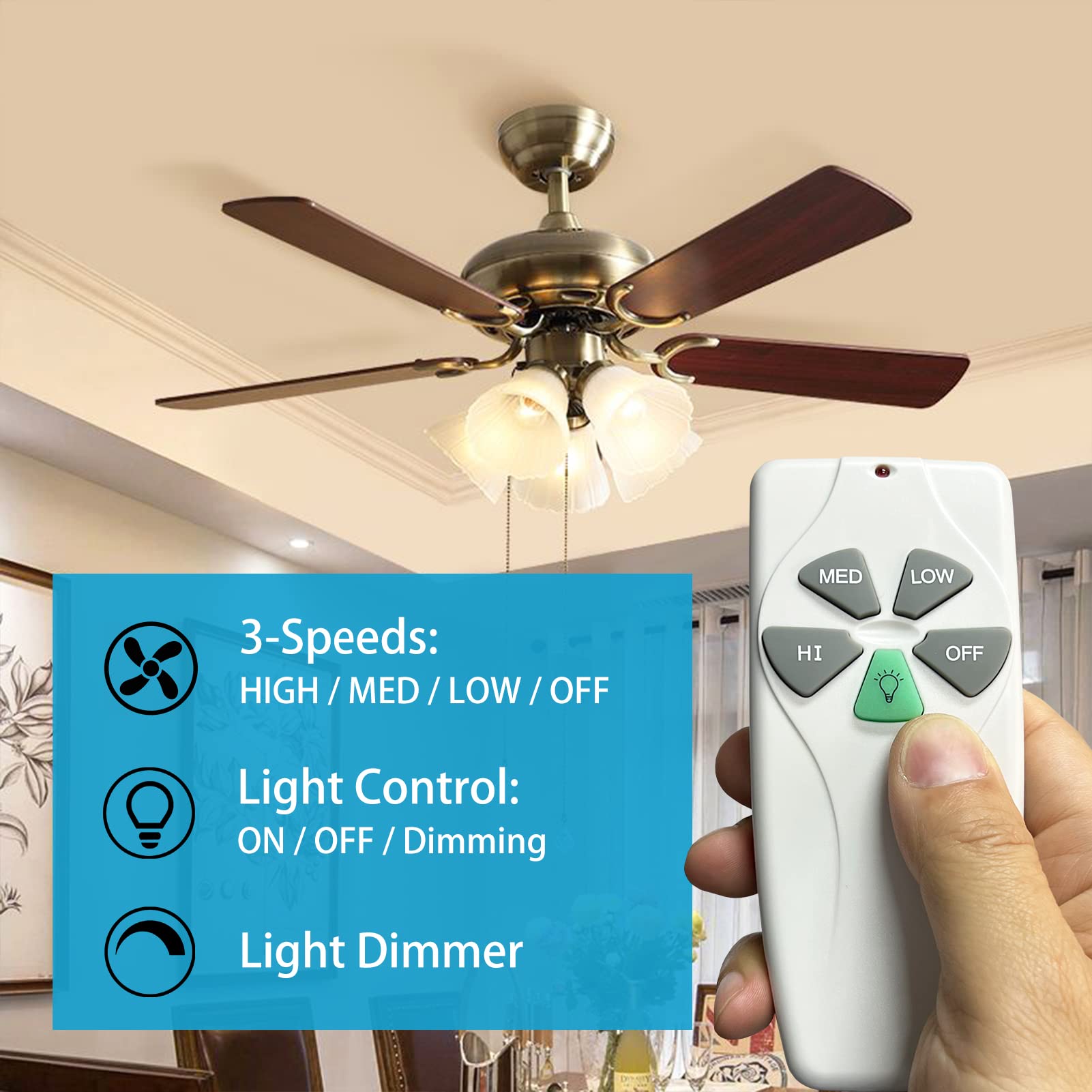 YukiHalu Universal Ceiling Fan Remote Control Kit, 3 Fan Speeds and