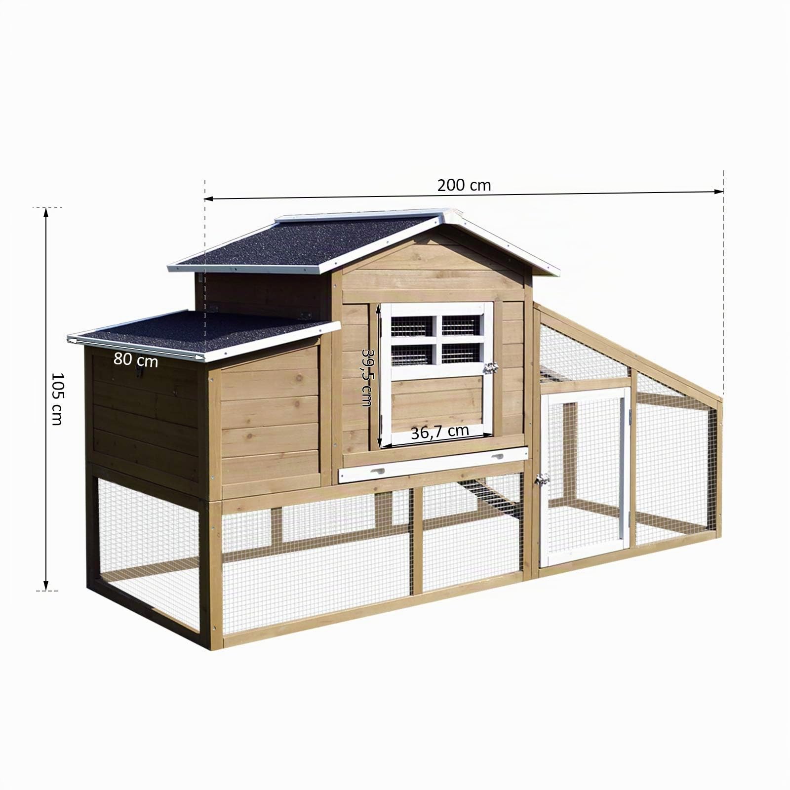 PawHut Pollaio da Giardino per Galline con Corsa e Zona di Nidificazione Vassoio Estraibile, 200x80x105cm | Pollaio per Galline da Esterno, Zona di Nidificazione, Vassoio Estraibile, da Giardino