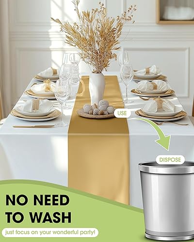 Miniatura 4 de Pureegg Camino de mesa de plástico dorado, paquete de 10, 14 x 108 pulgadas, resistente al agua y desechable, decoración de mesa para mantel, boda,