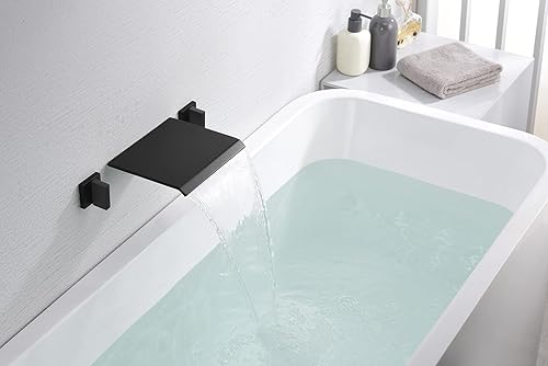 Miniatura 5 de SUMERAIN Tasa de flujo negro mate de las manijas del llenador dos de la tina de la cascada del grifo de la bañera del soporte