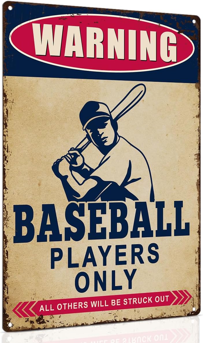Boys Baseball Gifts - 8x12 Inch Warning Sign Baseball Players Only - Boys Room Decorations for Bedroom