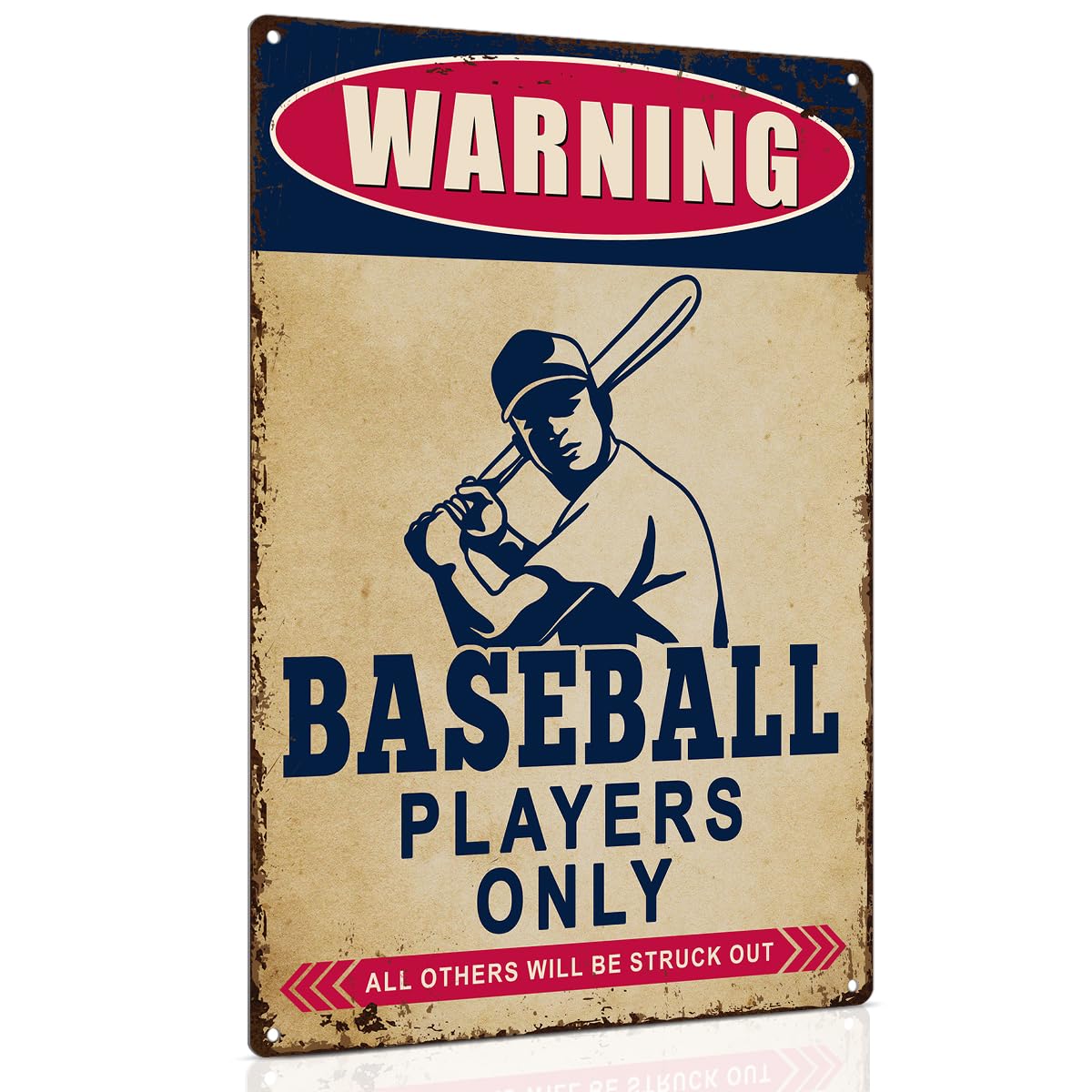 Boys Baseball Gifts - 8x12 Inch Warning Sign Baseball Players Only - Boys Room Decorations for Bedroom