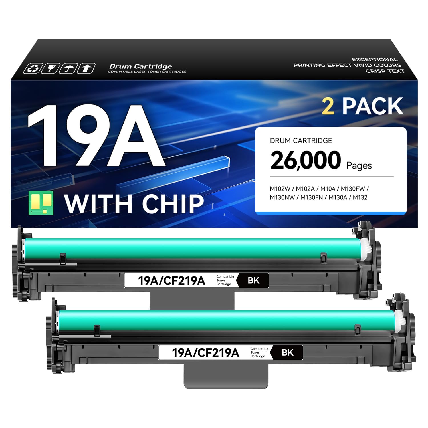 19A CF219A Drum Unit (Not Toner) 2-Pack Black High Yield Replacement for HP 19A CF219A Imaging Drum Compatible with HP LaserJet Pro MFP M130a M130fn M130fw M130nw M102a M102w Printer M130 M102 Copier