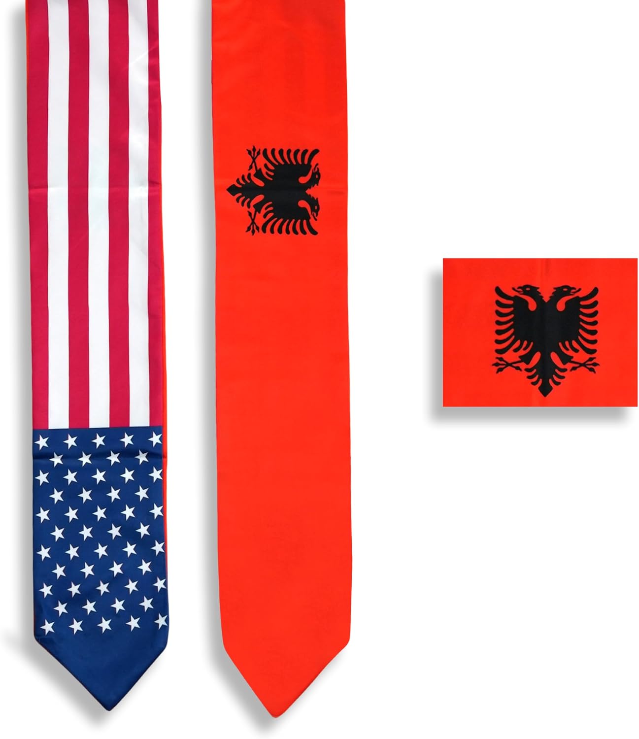 USA And Albania Flag Graduation Stole,Satin Embroidery Graduation Sash for International Students,72 Inch Length.