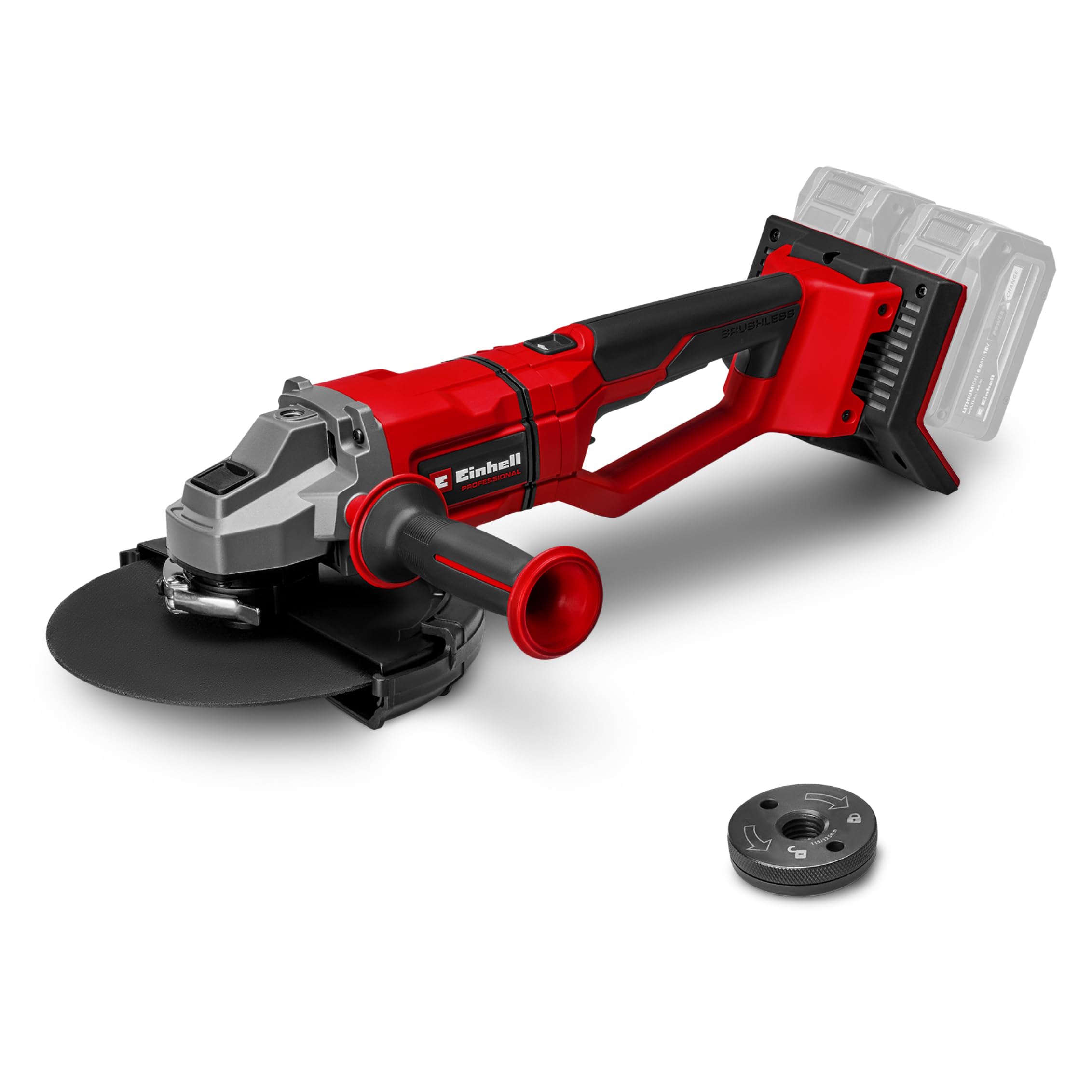 Einhell Professional Amoladora angular a batería AXXIO 36/230 Q Power X-Change (36 V, 2200 W, 230 mm Ø de disco, 70 mm de profundidad de corte, sin escobillas sin disco de corte, sin batería)