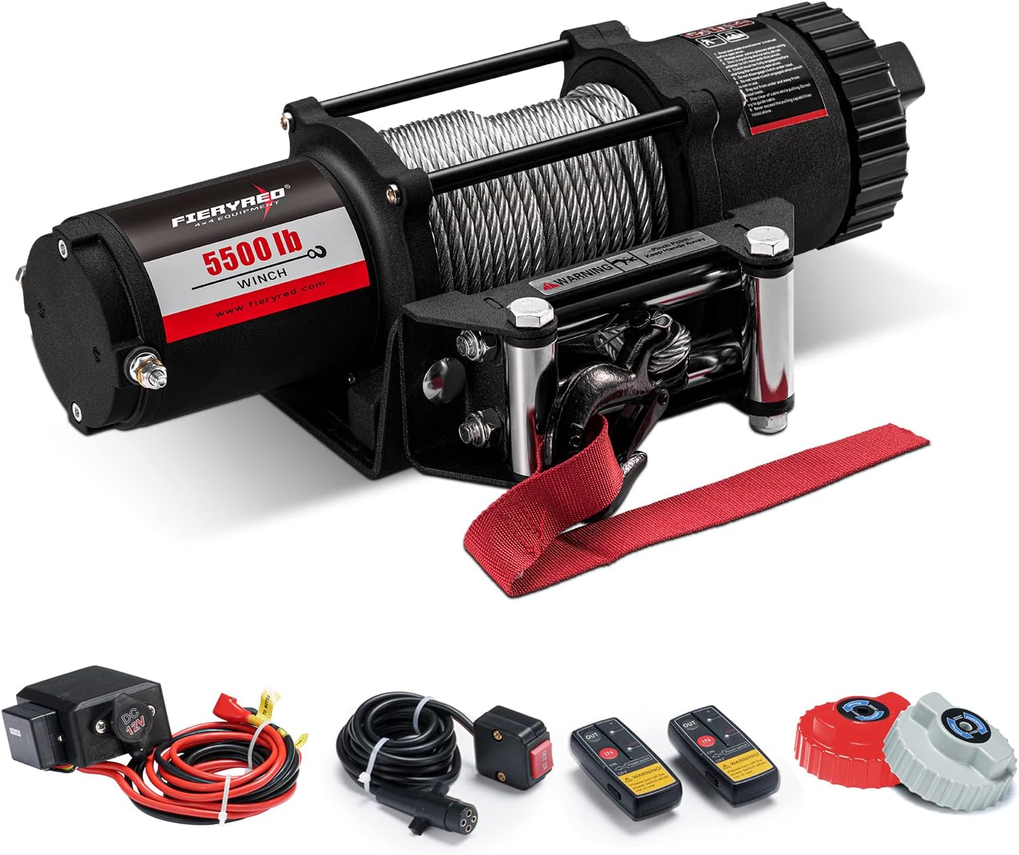 FieryRed 5500LBS Electric Winch 12V Steel Cable Towing Winch ATV