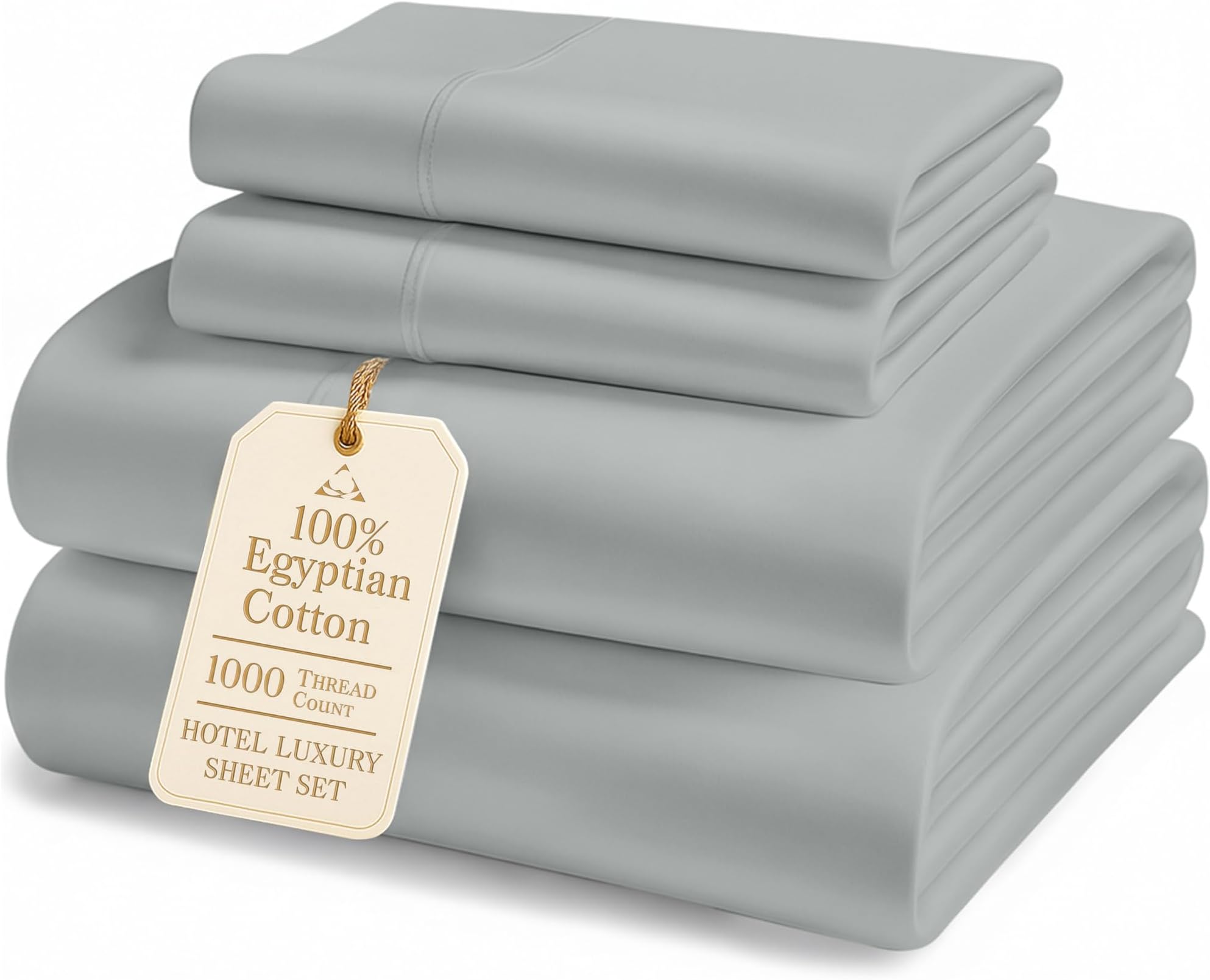 100% Egyptian Cotton Sheets King Size - 1000 Thread Count Naturally Cooling & Breathable Sateen King Size Sheets Set, Ultra-Soft & Durable Hotel Luxury Sheets with 15" Snug Fit Deep Pockets - Silver