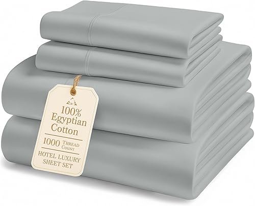 Sábanas 100% de algodón egipcio, tamaño King, 1000 hilos de satén naturalmente refrescantes y transpirables, sábanas de lujo ultrasuaves y duraderas