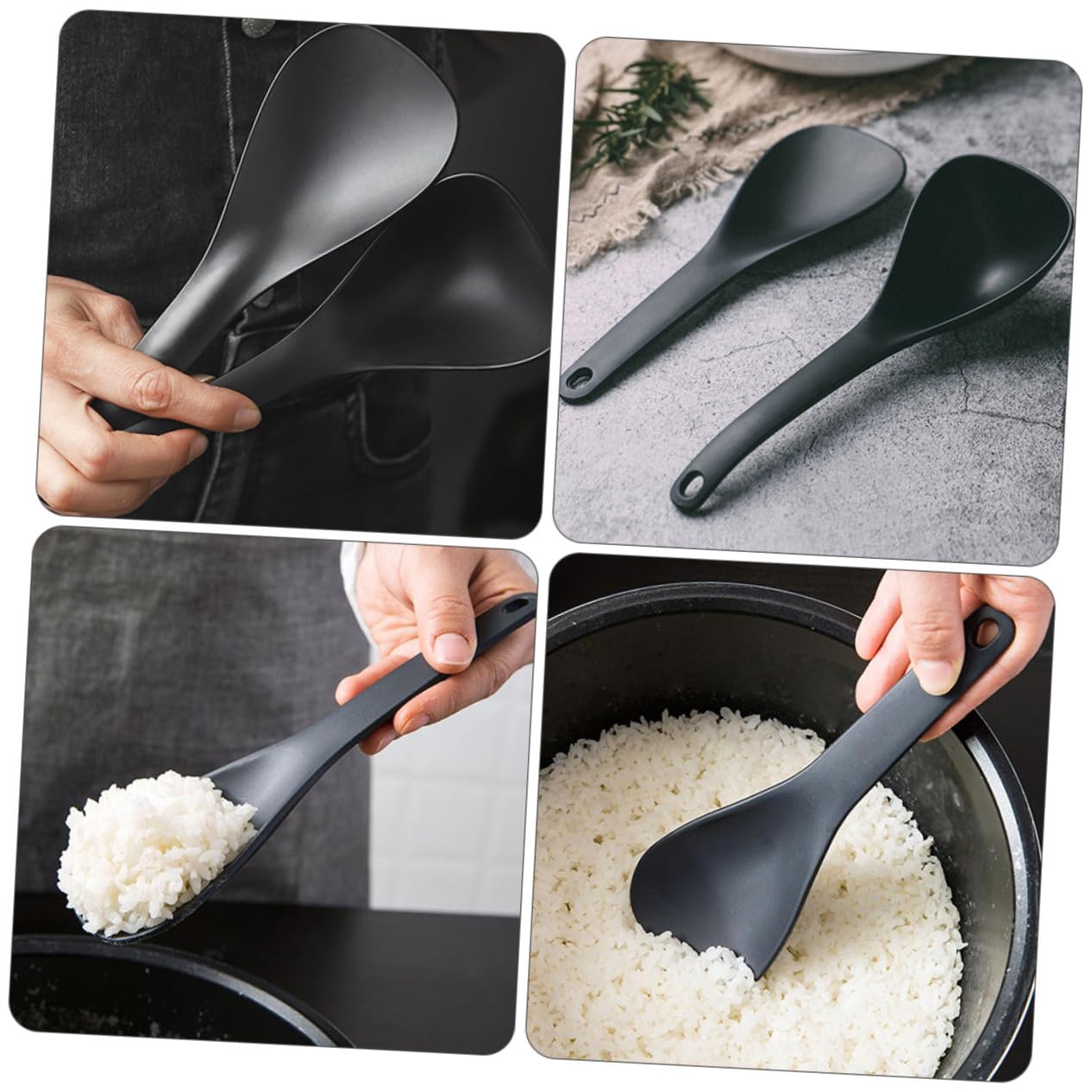 Unomor 1 Set 2pcs Rice Spatula Spoon Soup Spoon Cooker Large Spoons Soup Scoop Stand-up Serving Rice China Spoon Ladle Spoons Large Rice Spoon Non- Stick Spoon Dinner Spoons Black