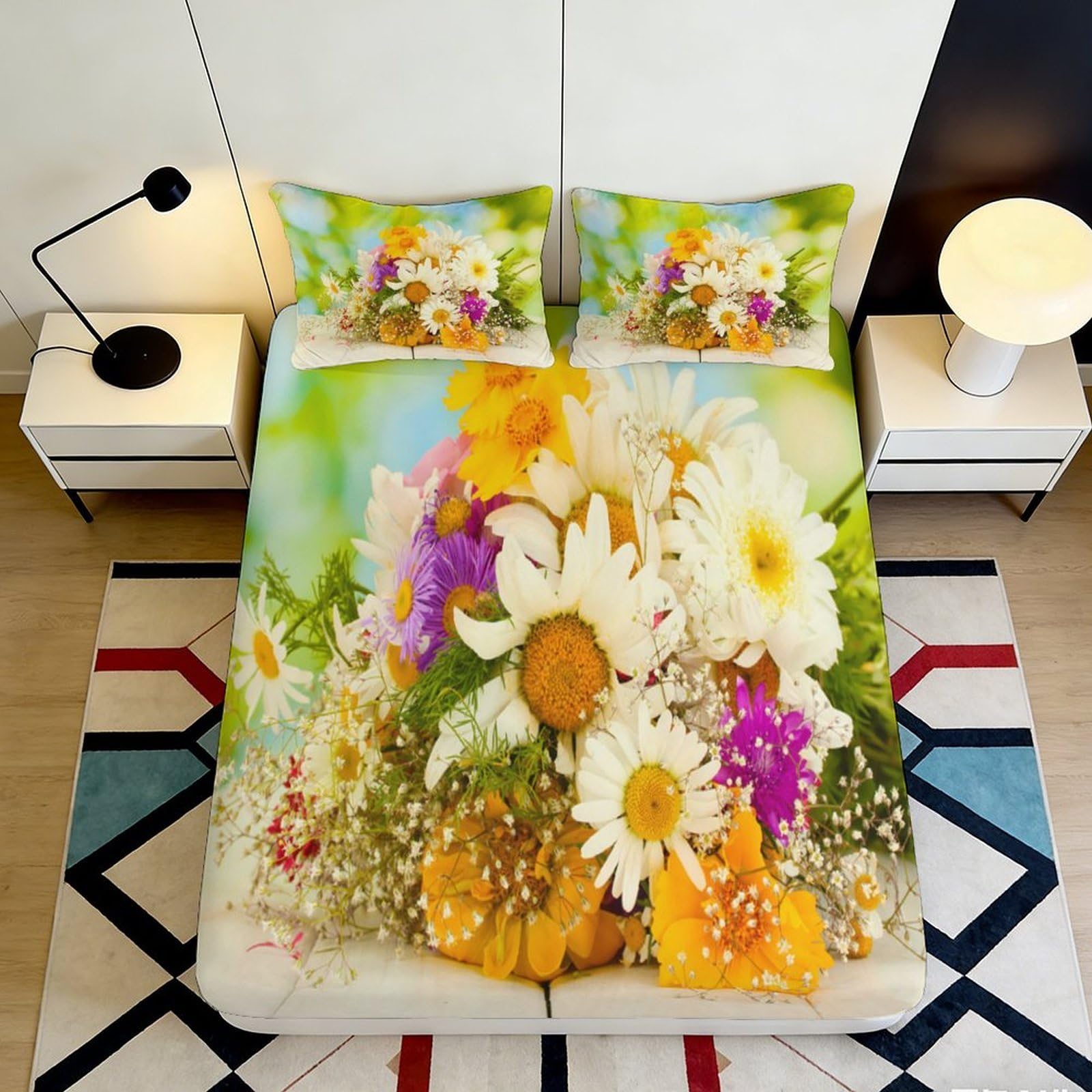 Pnayamiorkfel Style-6 3D Printed Wildflower Bouquet Fitted Sheet Microfiber Bright Floral Bed Cover For Bedroom Dorm Decoration 90X200x25cm