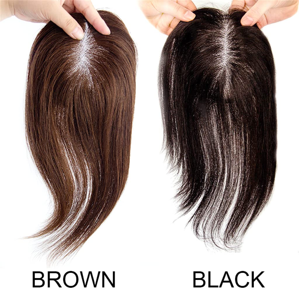 Women's Toupee 12" Hand-tied 9cm*14cm Swiss Lace Human Hair Pieces Clips On Toupee Hairpieces for Women with Thinning Hair Real Human Hair Topper Mocha-Brown Color Daily Wig
