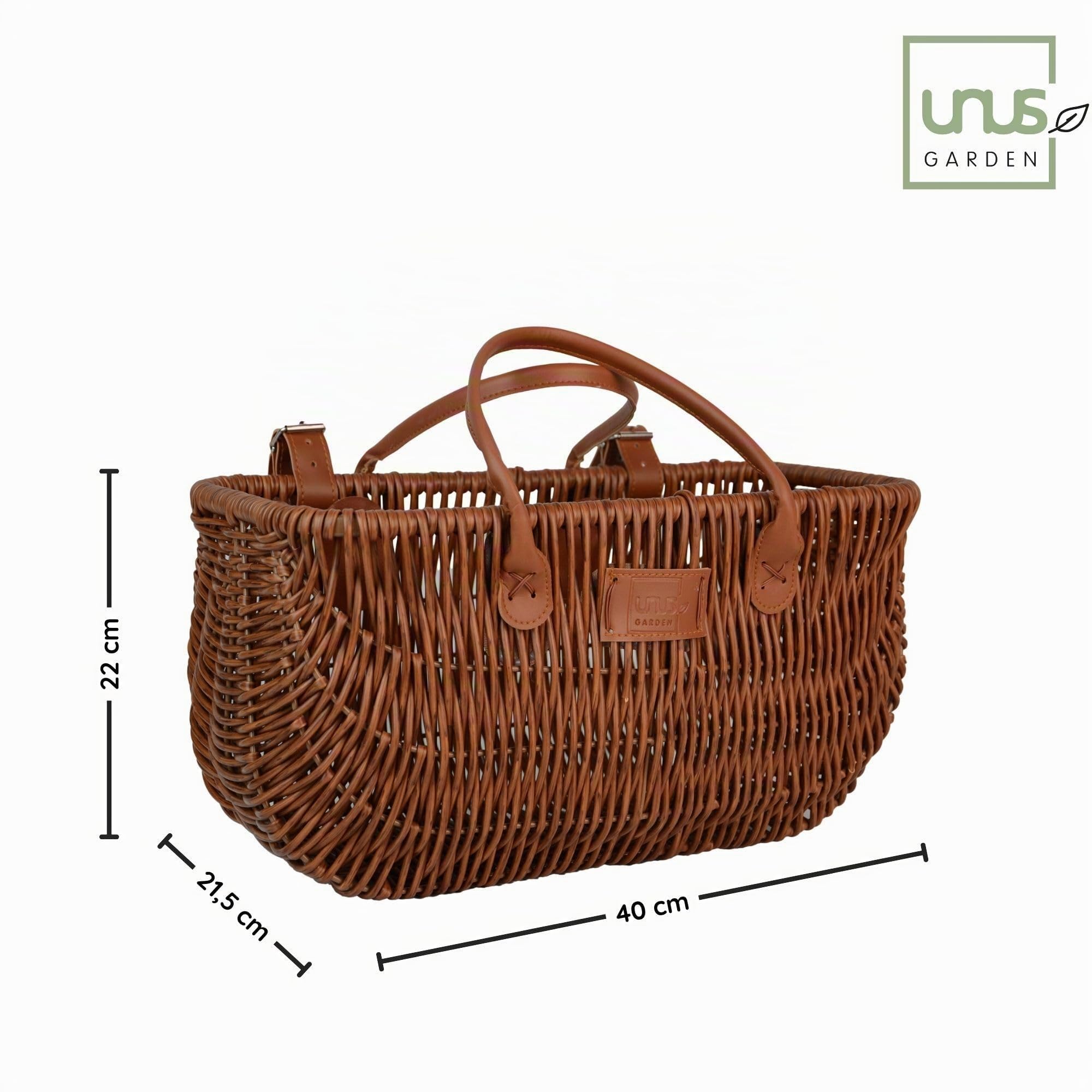 UNUS Cestino da bici in vimini, 22x40x21,5 cm, Resistente alle intemperie, Plastica, Attacco con cinghia per portapacchi o manubrio