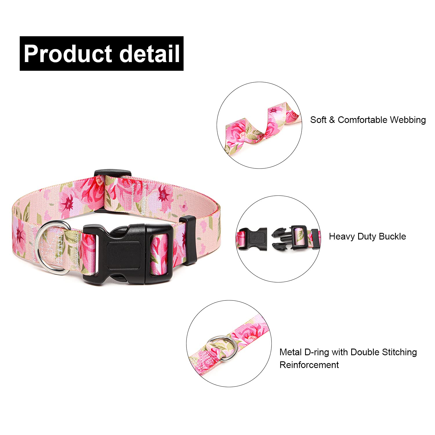Adjustable Dog Collar with Patterns, Ultra Comfy Soft Nylon Breathable Pet Collar for Small Medium Large Dogs (L, Floral Orange) — view 184