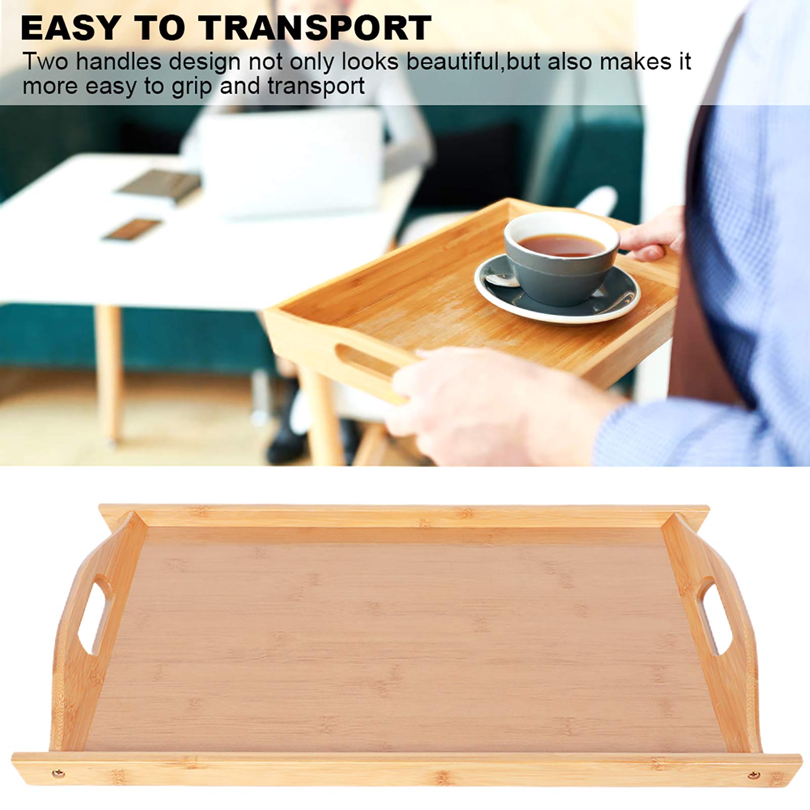 Plateau à Thé Rectangulaire En Bambou, Solution De Service élégante Pour la Maison Et les Fêtes(3Pcs/Set-Couleur du bois)