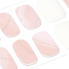 DANNI & TONI Semi Cured Gel Nail Strips Minimalist (Cherished Elegance) Nude and White Gel Nail Stickers Line Gift for Woman 28 Stickers