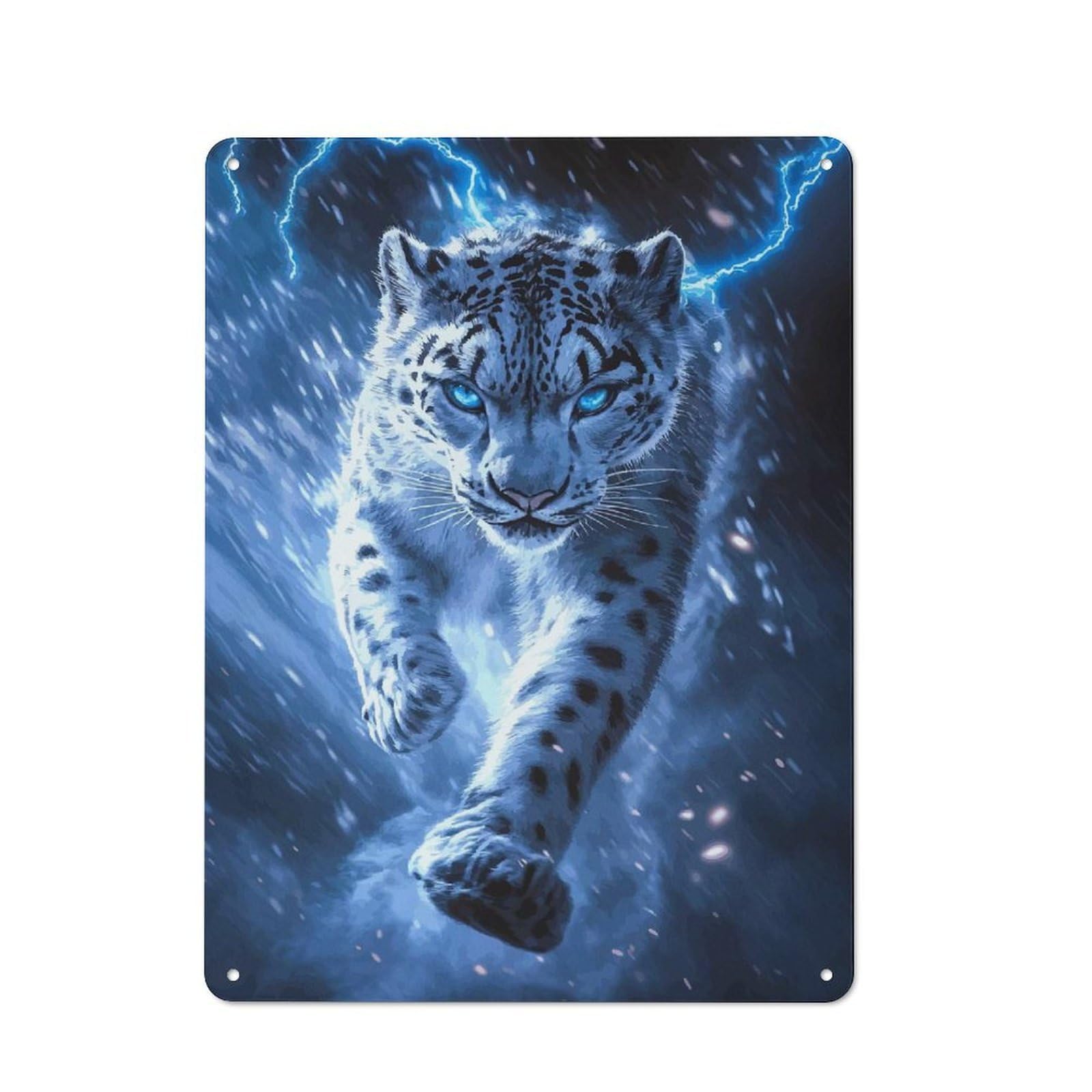 Junmoney Snow Leopard With Lightning Retro Tin Sign 40X30cm For Lounge Or Reading Corner, For Home Wall Decor Collectors