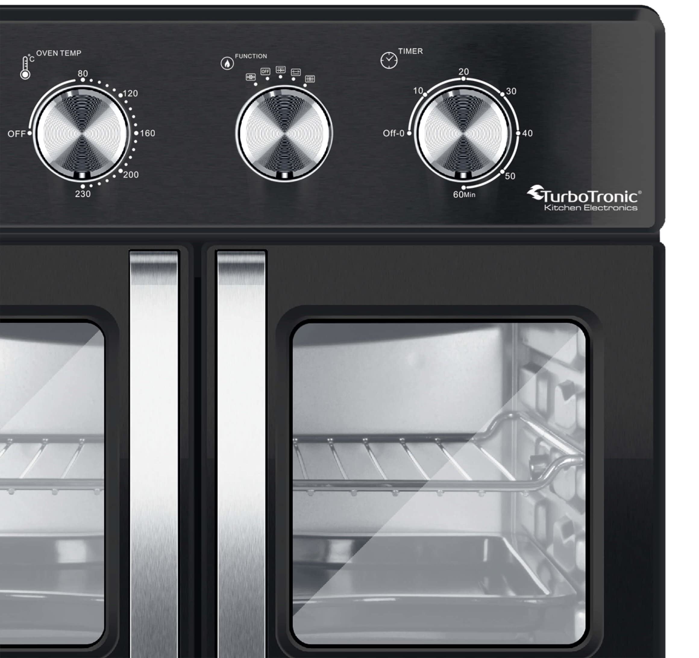 TurboTronic - Forno ad aria calda digitale, XXL, 32 litri, con spiedino girevole per pollo, 4 in 1, mini forno e friggitrice ad aria calda Airfryer a partire da 80 °C