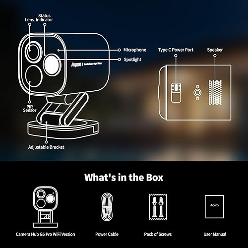Miniatura 7 de Aqara Hub de cámara de 4MP G5 Pro WiFi, cámara de seguridad de visión nocturna a color real al aire libre, WiFi de 2.45GHz, video seguro HomeKit,