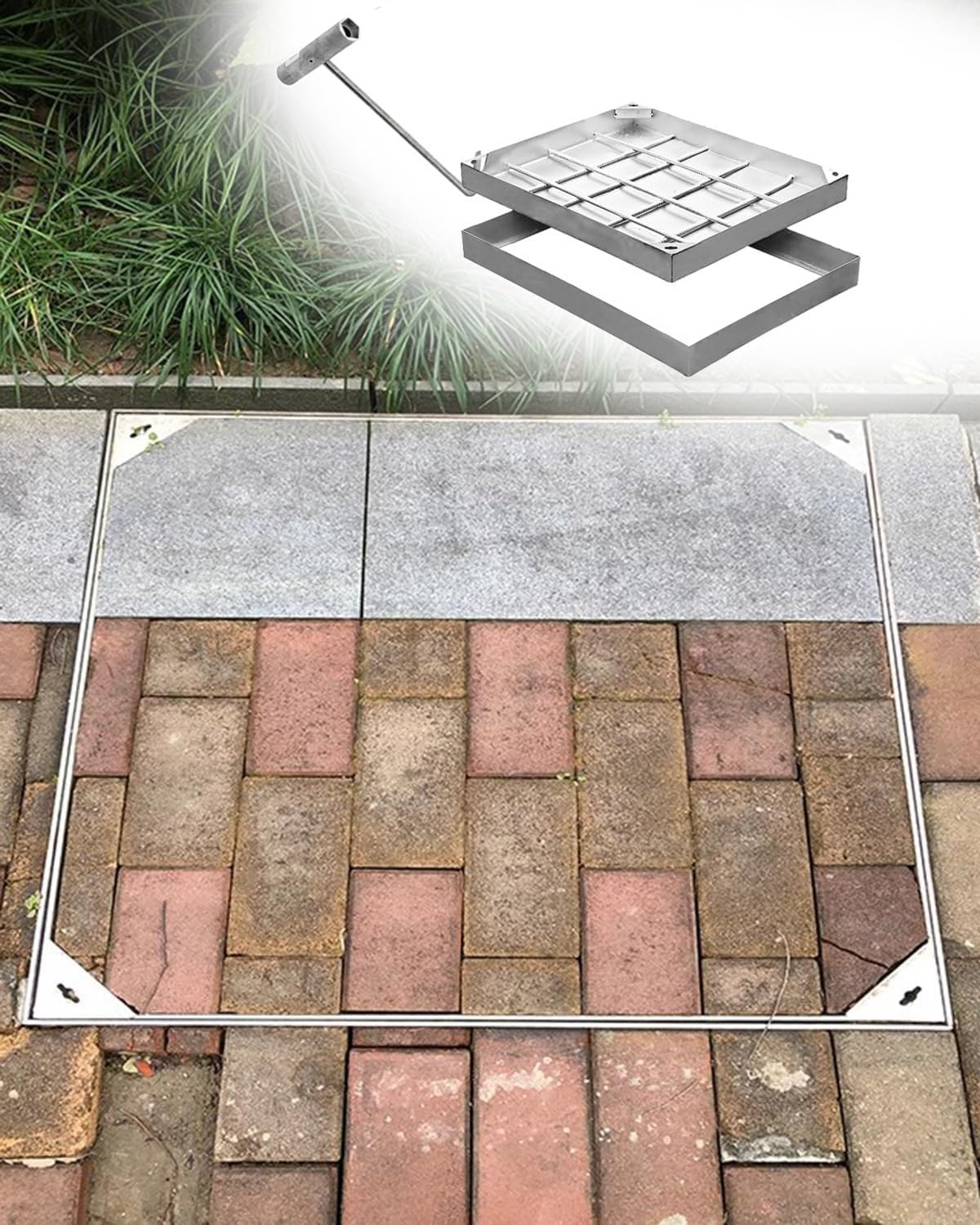 Rectangular Recessed Manhole Cover, 304 Stainless Steel Frame Septic Tank Lid, Invisible Sewer Cover For Driveways, Patios, Pavements(40x40cm)