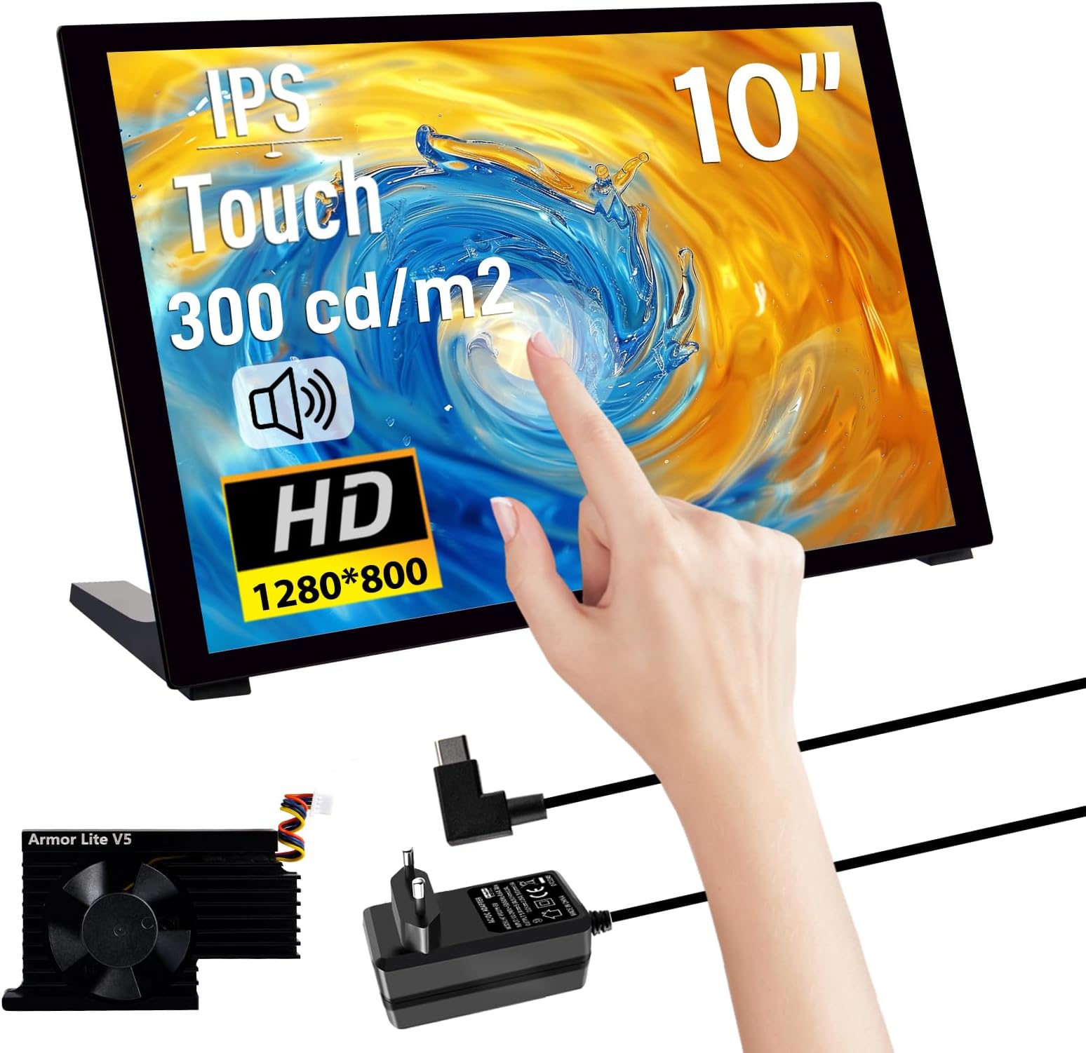 GeeekPi 10.1 inch Capacitive Touchscreen for Raspberry Pi, HDMI Monitor IPS 1280X800 LCD Display with Dual-Speaker for Raspberry Pi 5/4B/3B+/3B/B+, with Mount Hole to Install Raspberry Pi Board