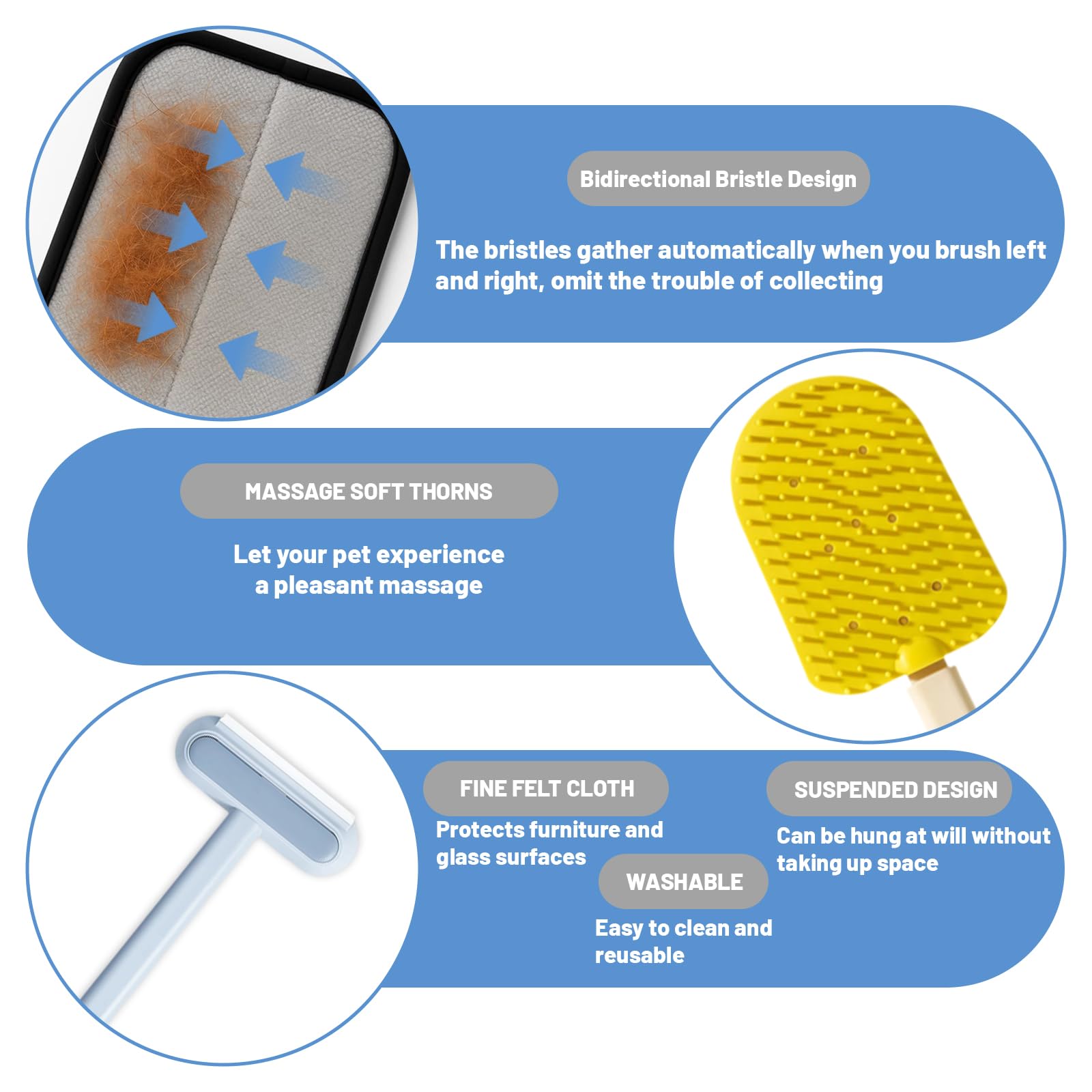 YenMzx Pet Hair Removal Glove, Cat Grooming Glove, 5 in 1 Multi-Functional Pet Hair Removal Set (with Hook and Carpet Rake) - Image 3