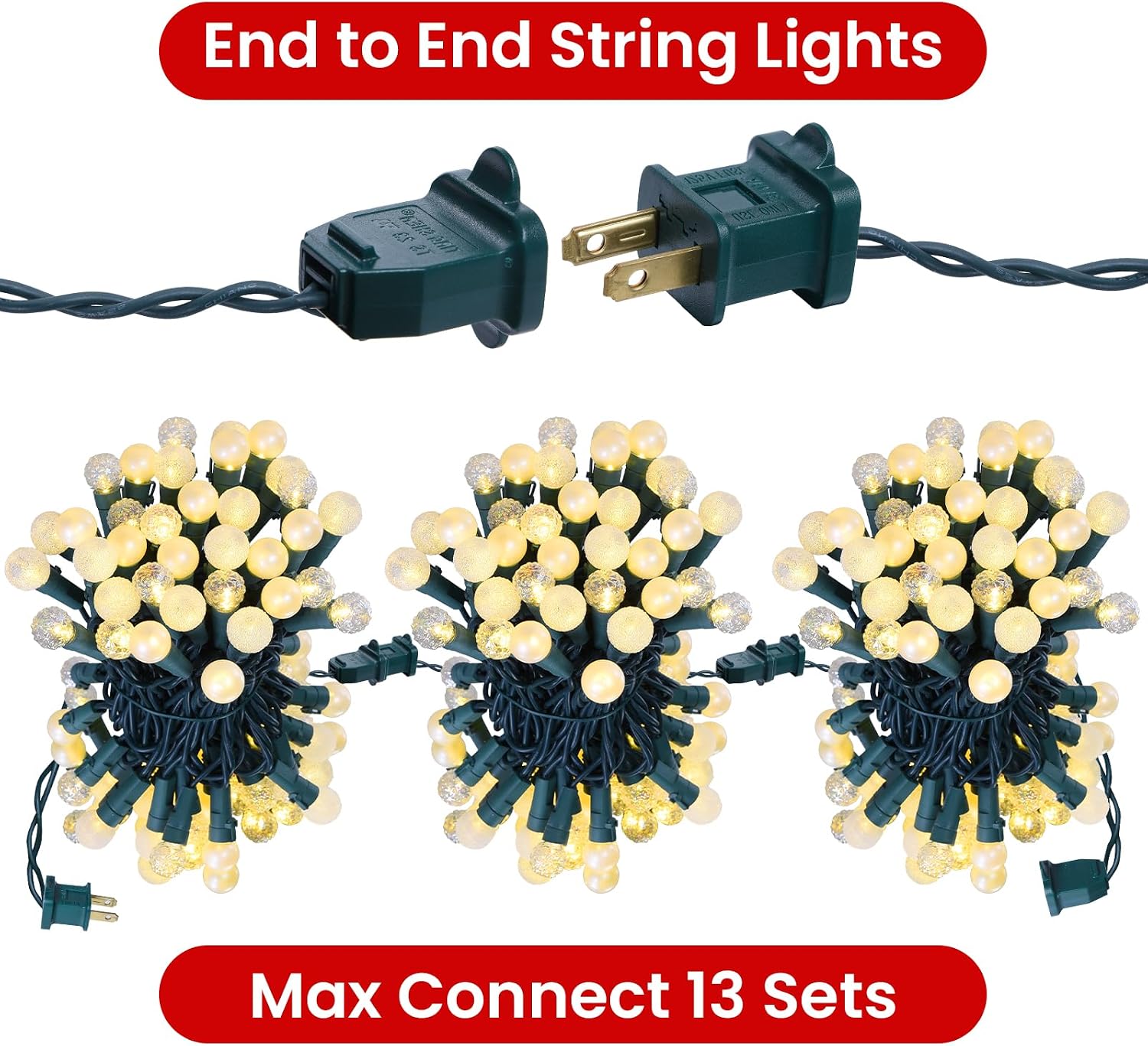200 LED Globe String Lights 67FT Warm White Twinkle Fairy Lights Plug in with Glass G15 Bulbs UL Listed Connectable String Lights for Bedroom Patio Garden Wedding Christmas Valentine Decor