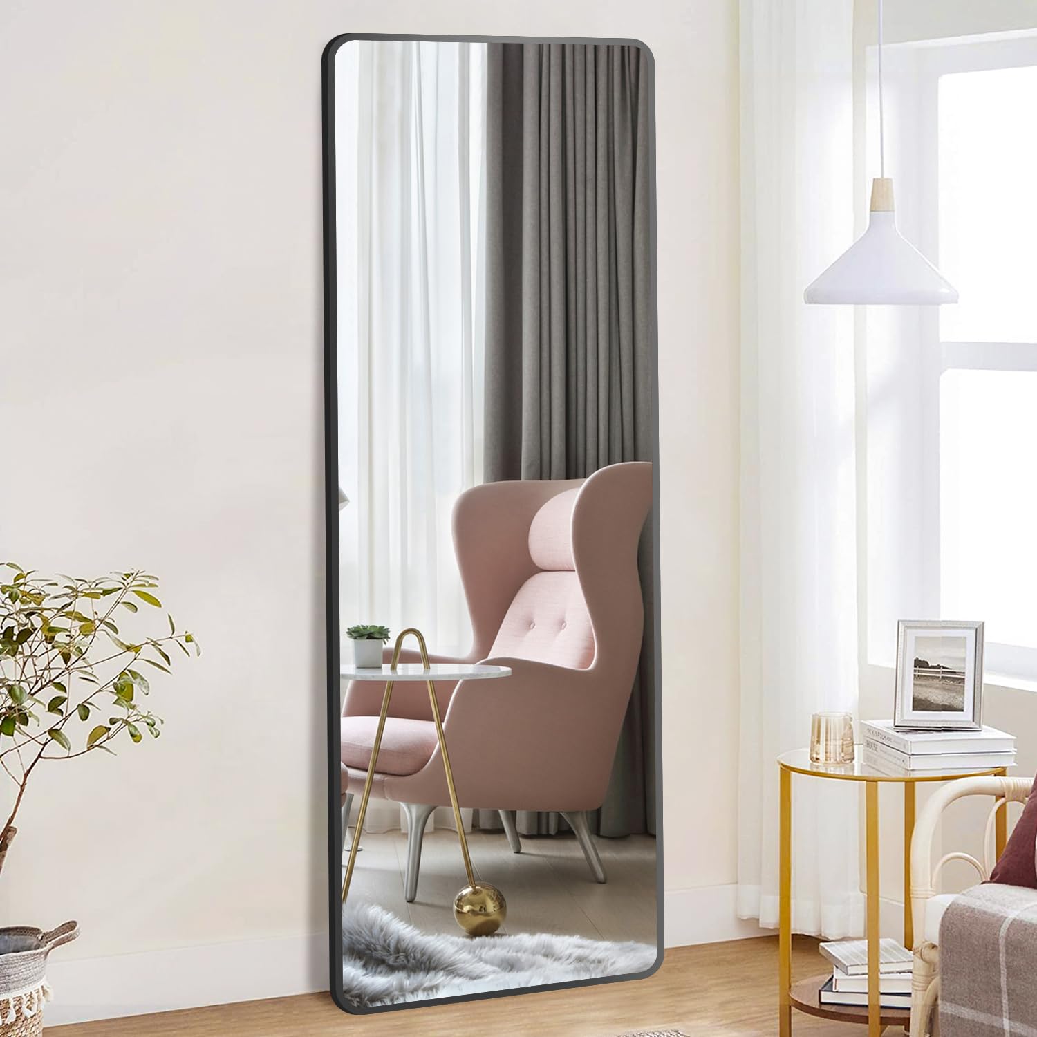 Boromal Ganzkörperspiegel mit Schwarz Metallrahmen 150x50cm Ganzkörperspiegel Standspiegel Schwarz Spiegel Groß Bodenspiegel Ganzkörper für Schlafzimmer Wohnzimmer