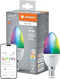 LEDVANCE SMART+ MATT LED Lamp, Compatible with Google, Alexa, Apple, White Frost Optics, 4.9W, 470LM, E14, Color Light & W…