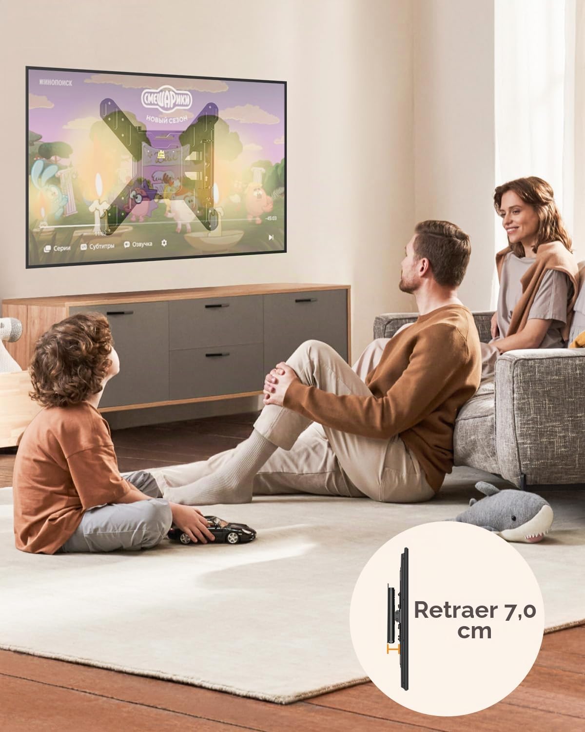 FORGING MOUNT Soporte TV Pared 26-65 Pulgadas con 820mm Brazo Articulado Extralargo, Soporte Pared TV Inclinable y Giratorio con Brazos Tres, Máximo VESA 400x400 mm hasta 35kg