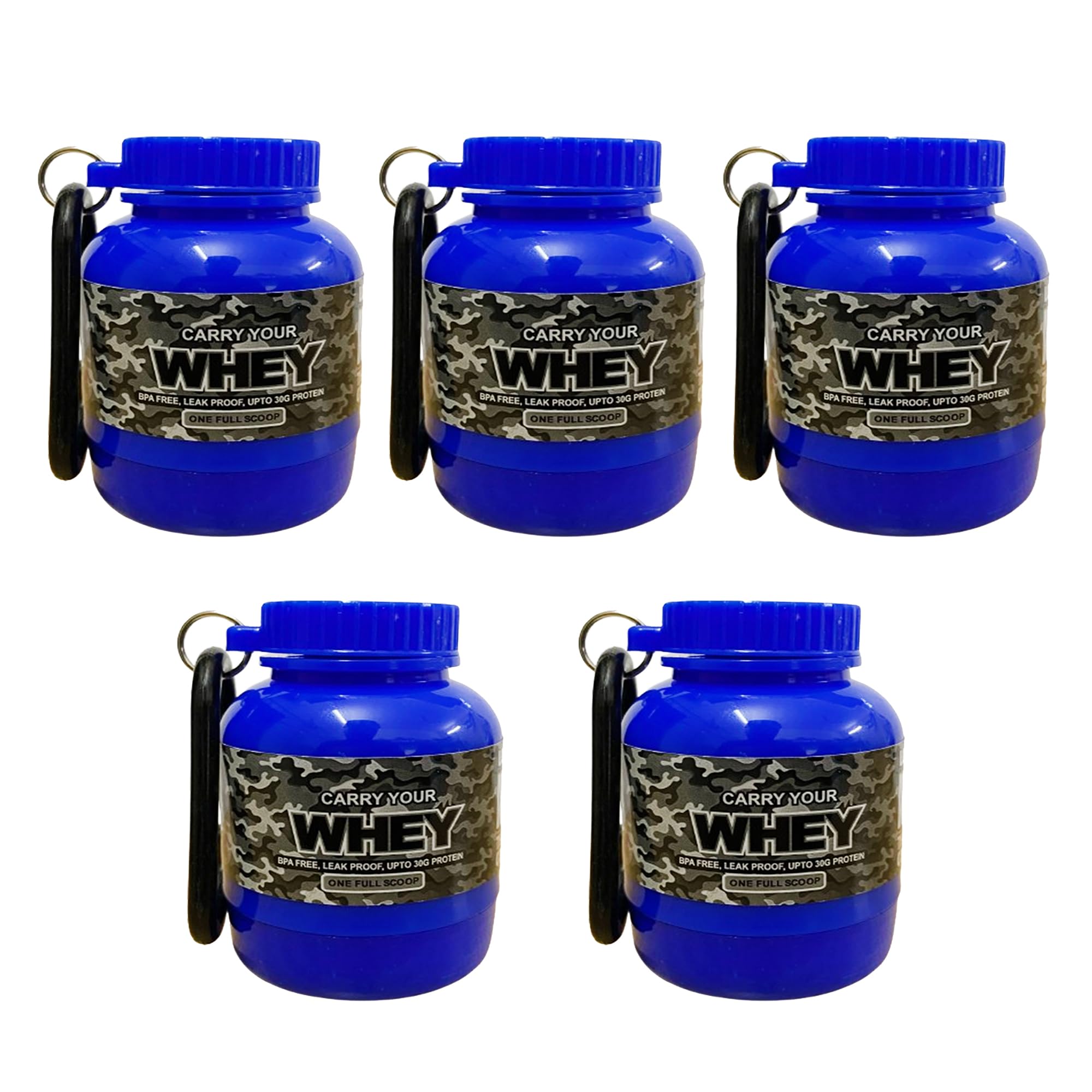 (NEW 2024) Whey Bottle Combo Small Whey Portable Protein Bottle/Whey or Supplement Powder Carrying Funnel and Container with Key-Chain Bottle 30 ml Flask (Pack Of 5) (Blue)-image-25