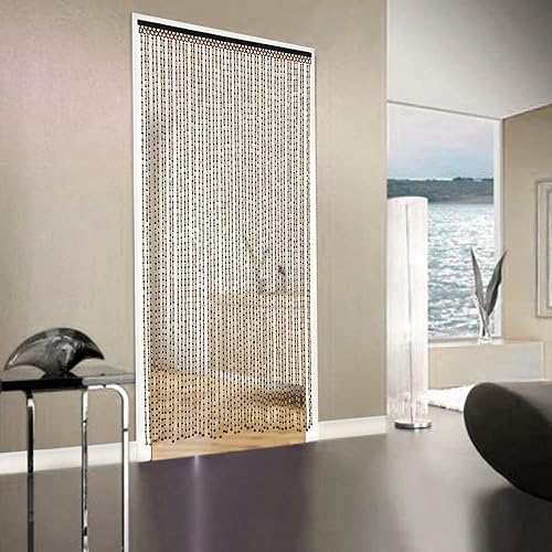 Miniatura 2 de DNYSYSJ Cortina con cuentas de madera natural y bambú, 49 hebras, diseño liso de 74.8 pulgadas, cuentas de bambú y madera para puerta, cortina