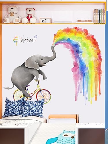 Miniatura 6 de M ACHOOSE Calcomanías de pared de elefante colorido, calcomanías de pared removibles para despegar y pegar, murales de pared para bricolaje,