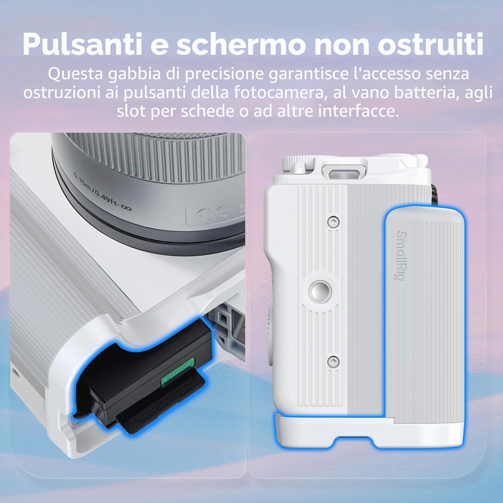 SMALLRIG Impugnatura R50 V a forma di L per Canon R50V con piastra a sgancio rapido per Arca, impugnatura laterale leggera a coste, supporto per scarpa fredda, fori filettati da 1/4"-20, supporto per
